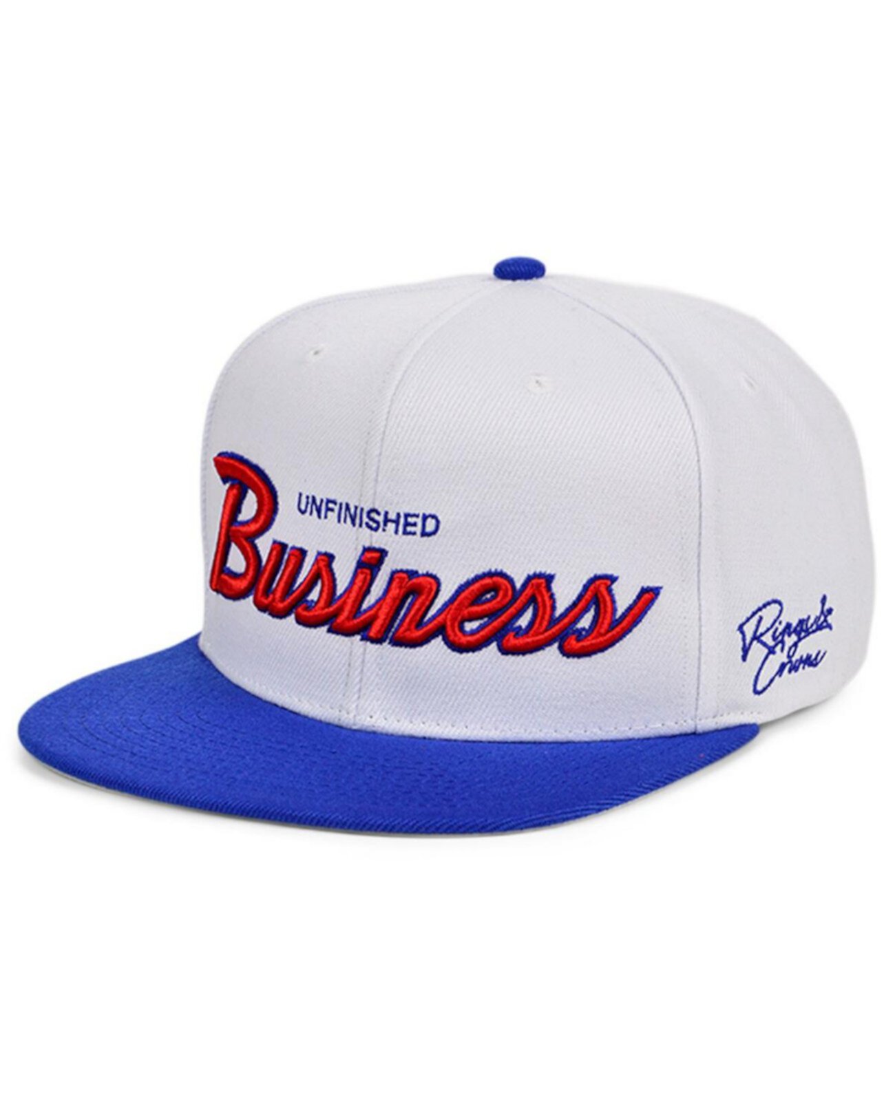 Men's White and Red Unfinished Business Snapback Hat Rings & Crwns