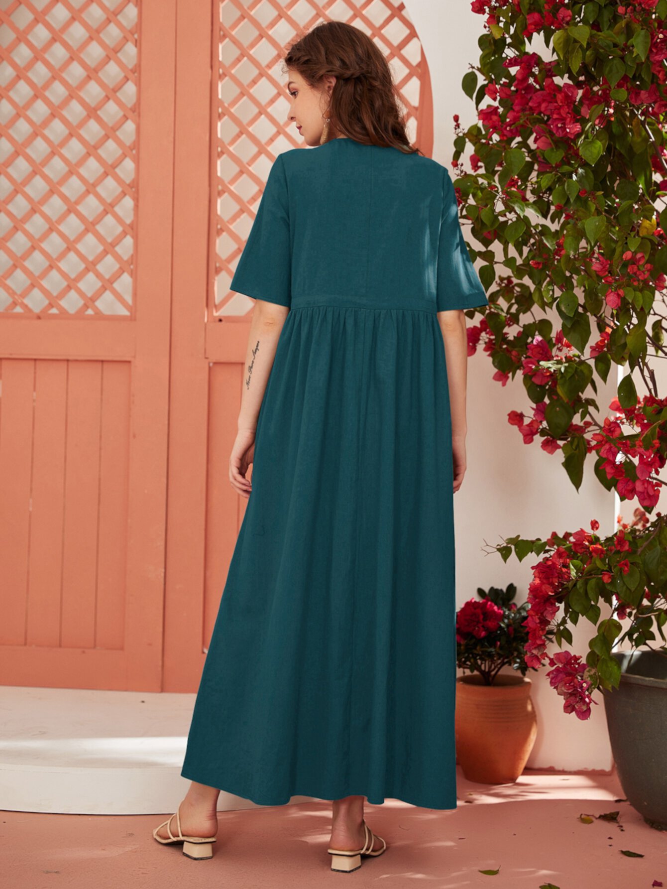 Контрастные кружева Одноцветный Скромный Арабские платья SHEIN
