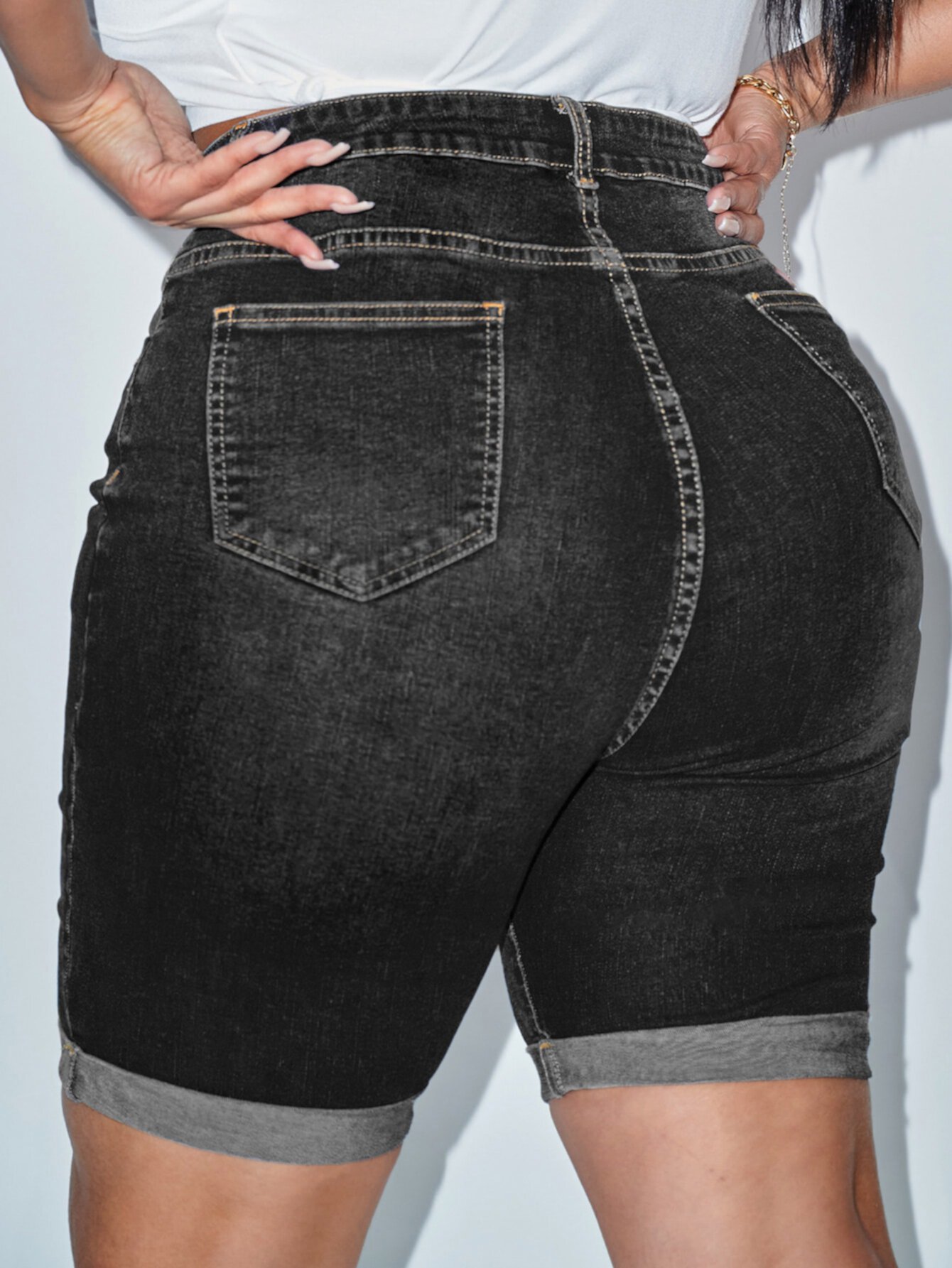 SHEIN SXY Рваные джинсовые шорты размера плюс с высокой талией SHEIN