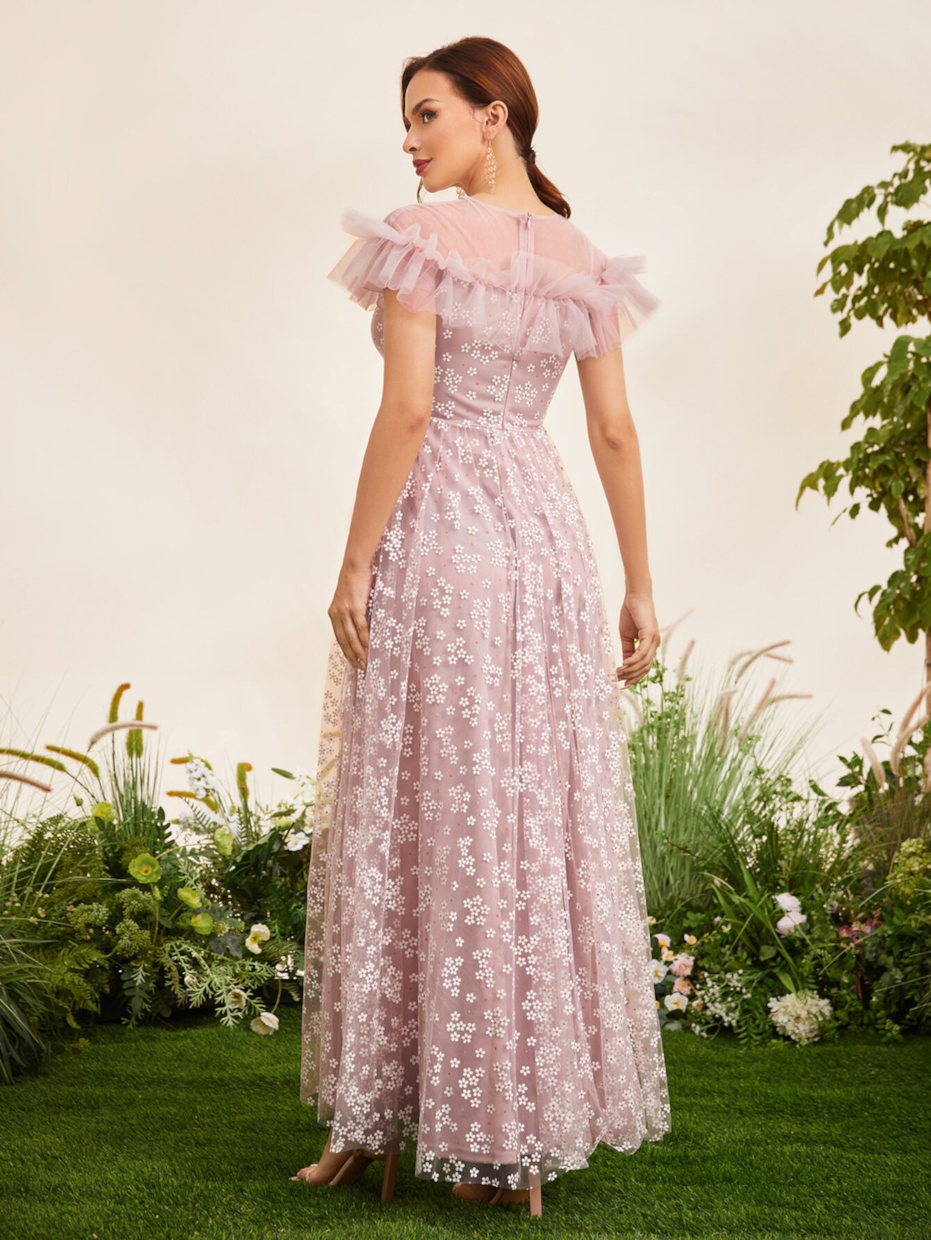 SHEIN Свадебное платье с цветочным принтом с оборкой SHEIN