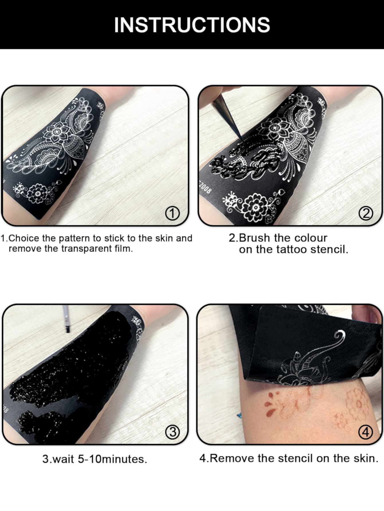 1 лист Трафарет для тату с цветочным узором ажурный SHEIN