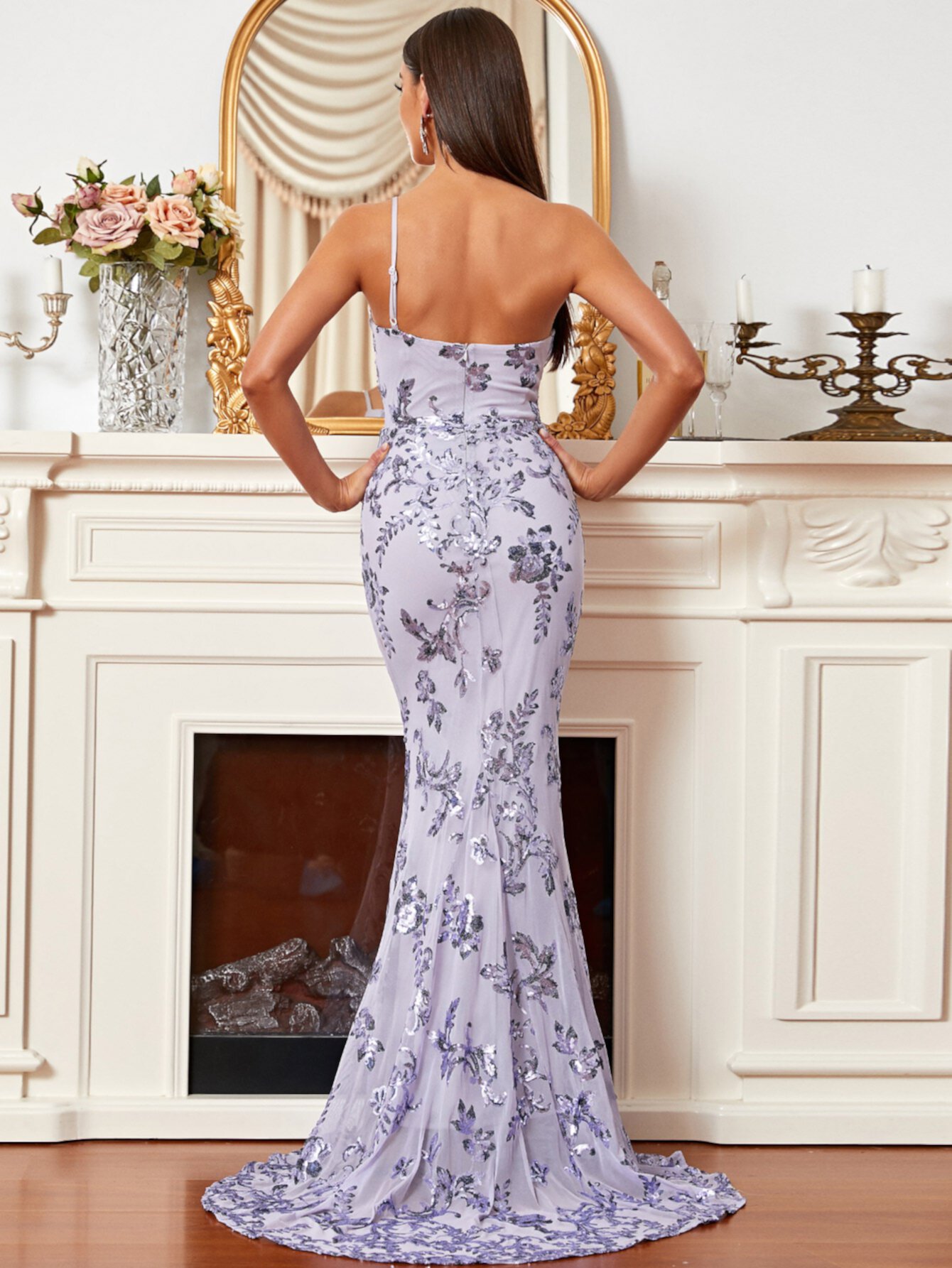 Missord Облегающее платье блестящий с цветочным узором на одно плечо с подолом русалки на пол Missord
