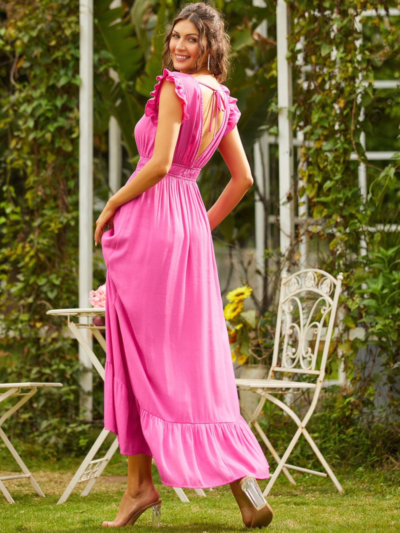 SBetro Платье с оборкой с открытой спиной и узлом SBetro