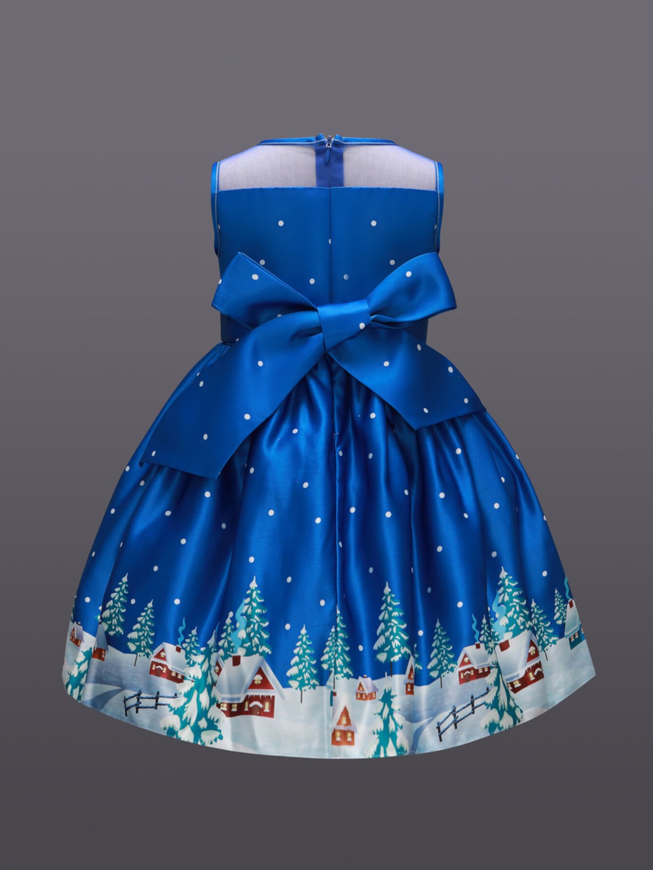 для детей Вечернее платье с рождественским принтом с сетчатой отделкой SHEIN