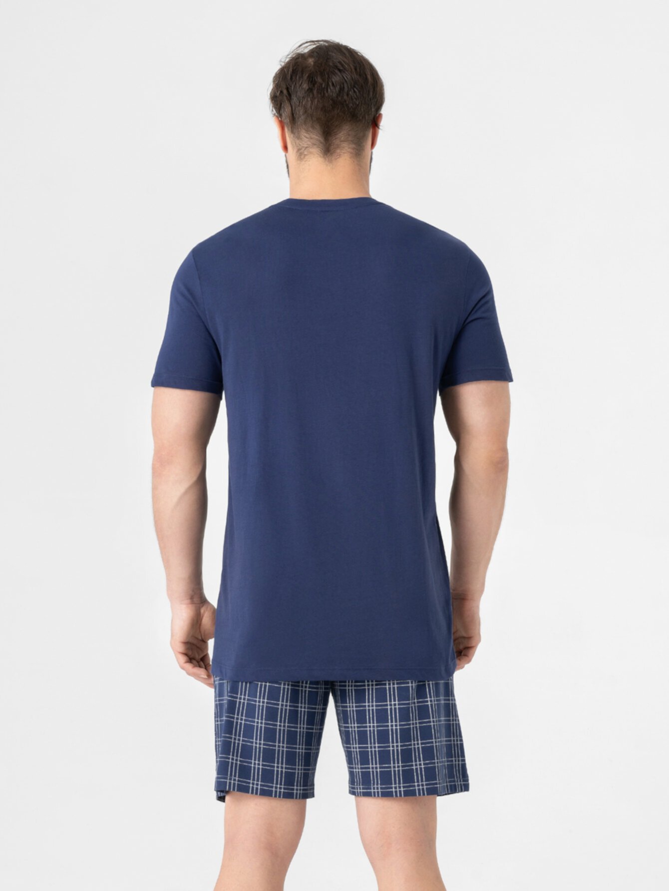David Archy для мужчины Пижама с однотонной футболкой & шортами в клетку David Archy