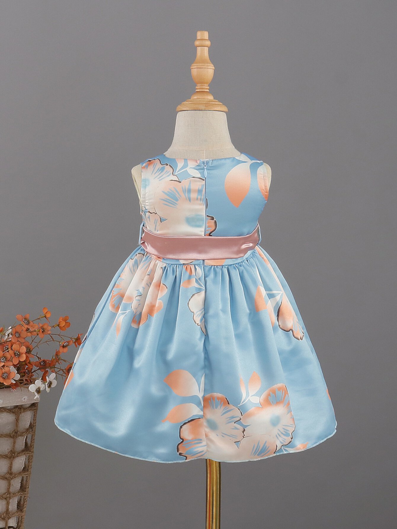 для детей Вечернее платье с цветочным принтом и поясом SHEIN