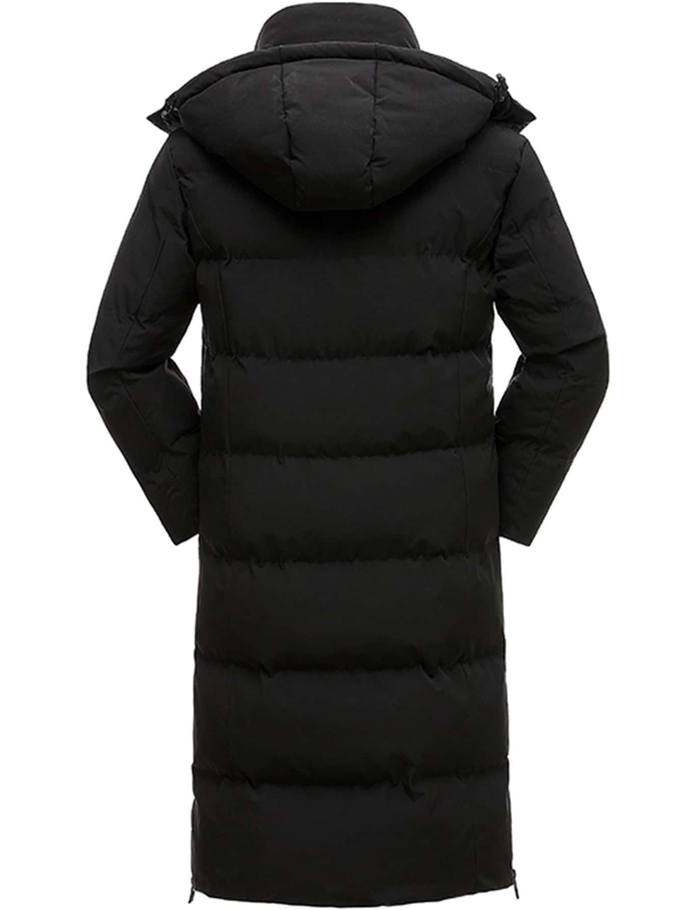 для мужчины Утепленная куртка с карманом на кулиске съемный с капюшоном SHEIN