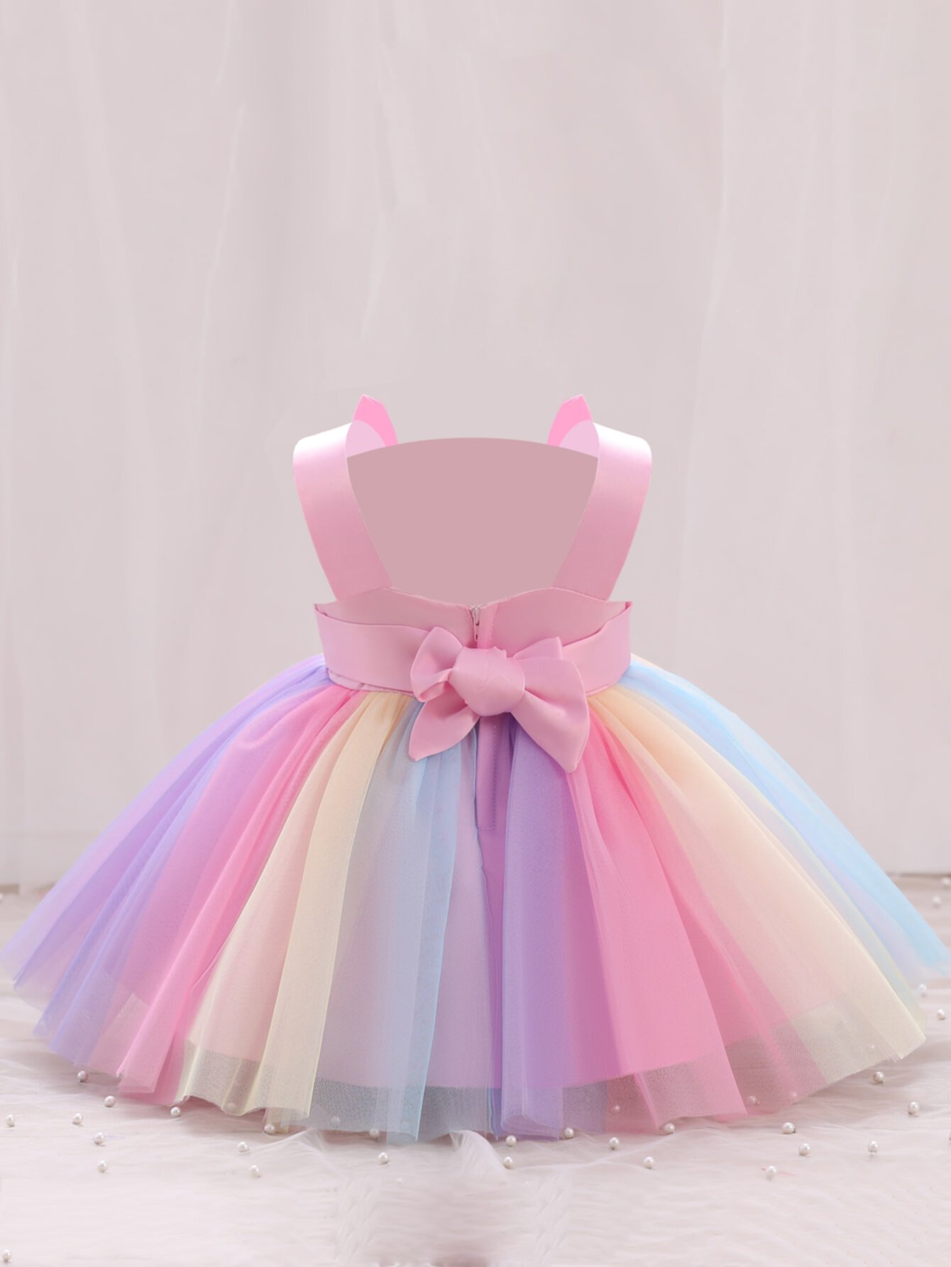 для детей Вечернее платье с ушками 3D с мультипликационным узором омбре сетчатый SHEIN