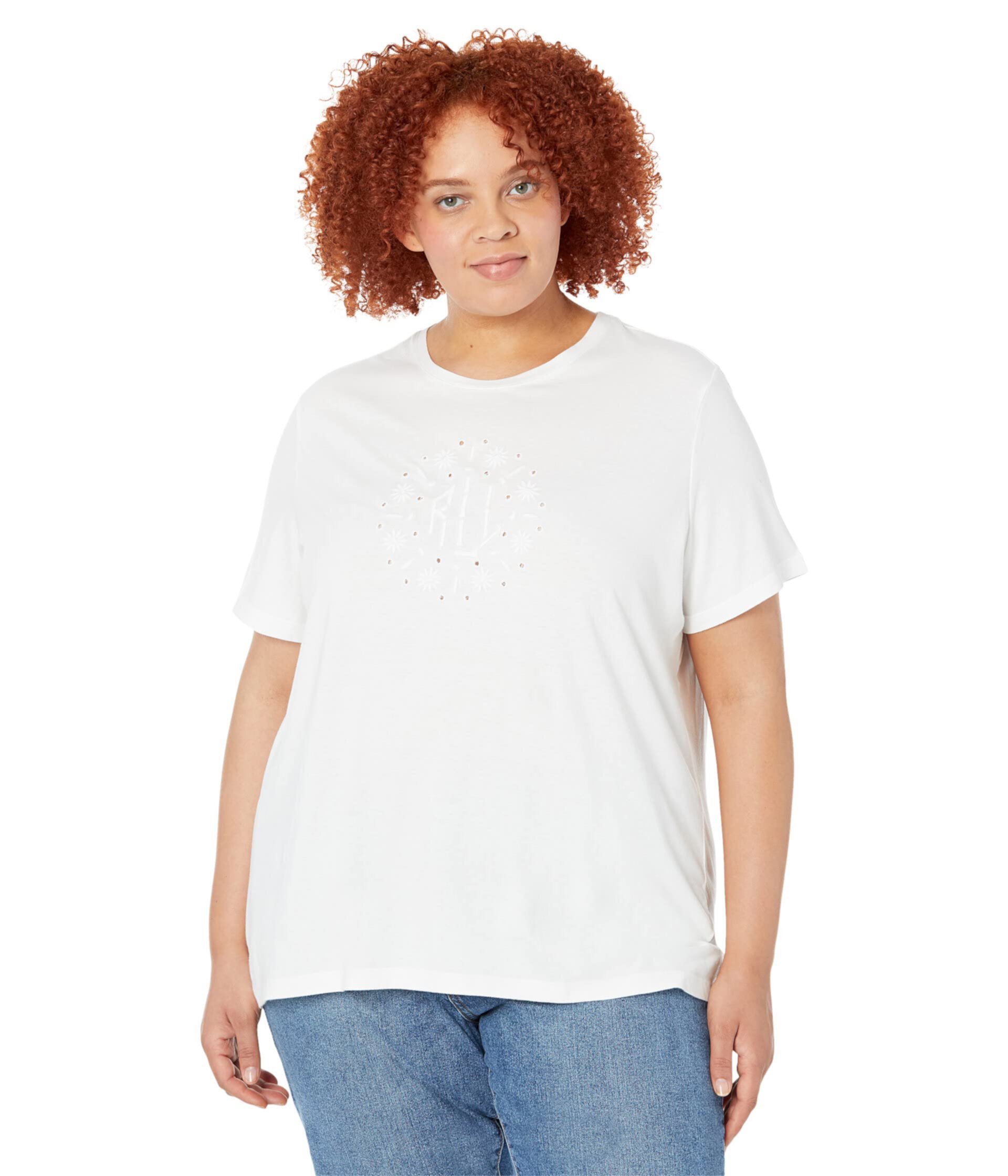 Plus Size Eyelet Logo Jersey Tee LAUREN Ralph Lauren