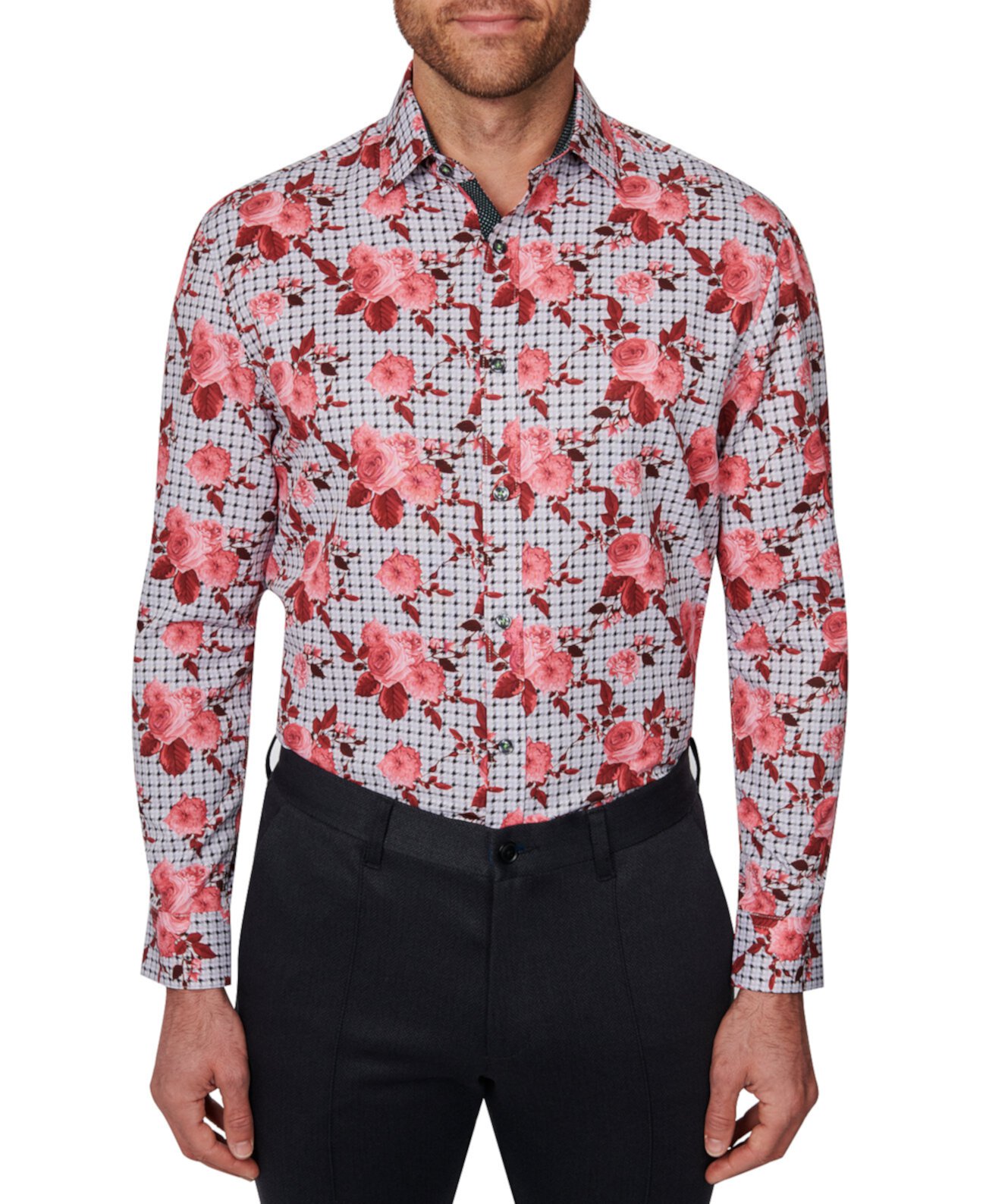 Мужская классическая рубашка узкого кроя с цветочным принтом Society of Threads