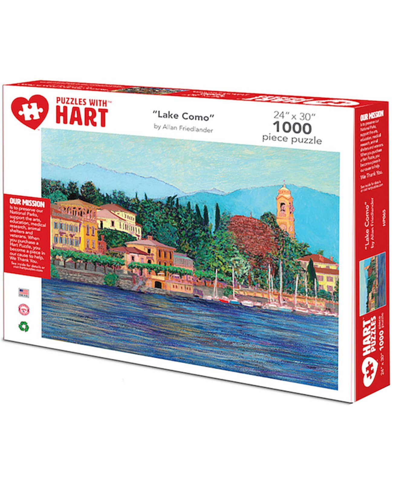 Озеро Комо, 24 x 30 дюймов, набор Аллана Фридлендера, 1000 предметов Hart Puzzles
