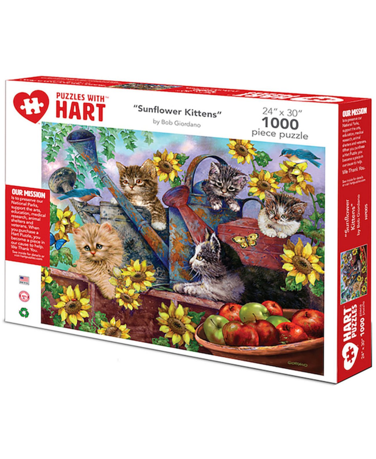 Набор Sunflower Kittens 24 x 30 дюймов от Bob Giordano, 1000 штук Hart Puzzles
