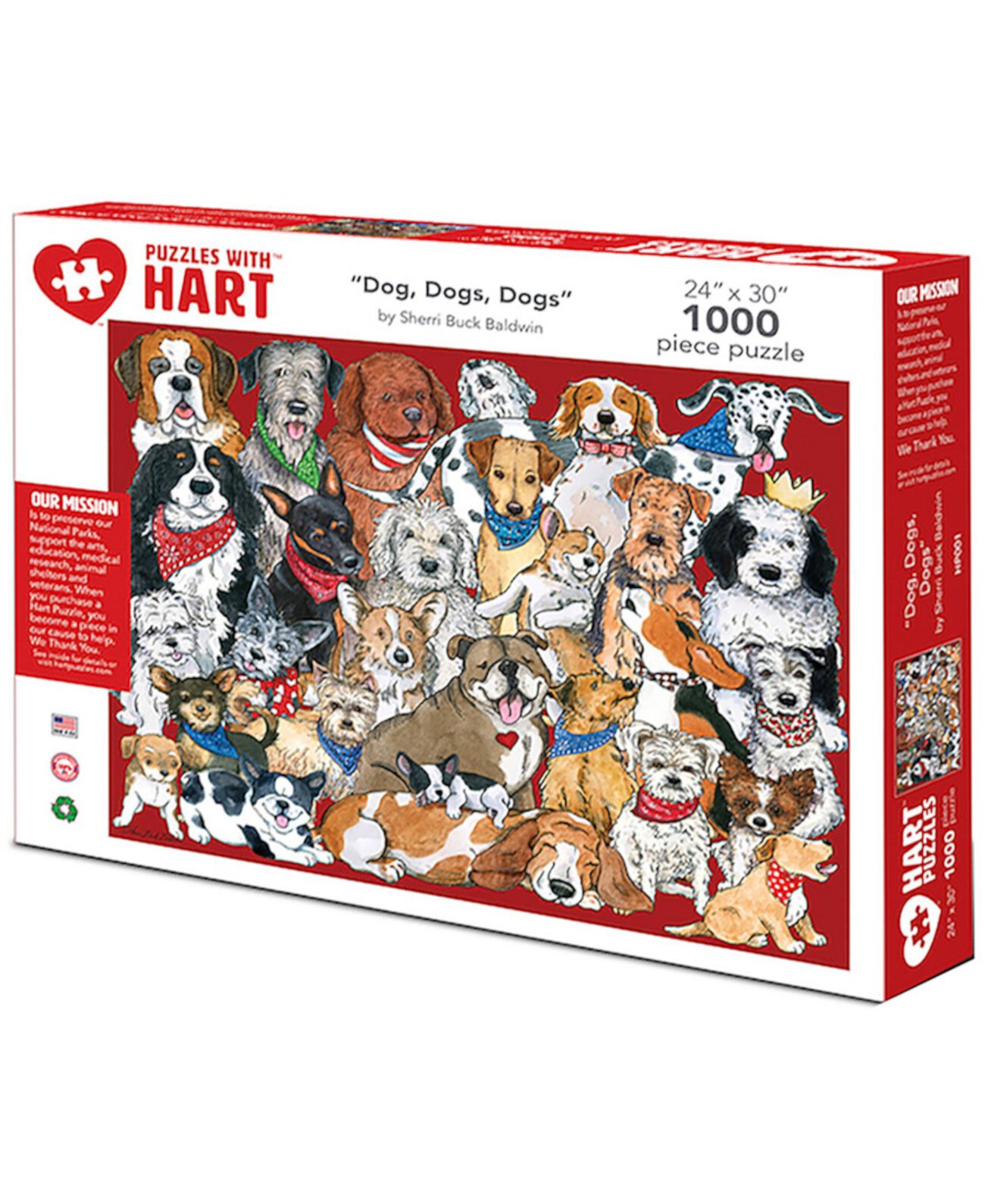 Набор Dogs 24 x 30 дюймов от Sherri Buck Baldwin, 1000 штук Hart Puzzles