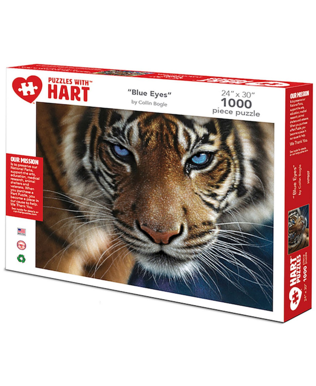 Набор Colin Bogle Blue Eyes Tiger 24 x 30 дюймов, 1000 штук Hart Puzzles
