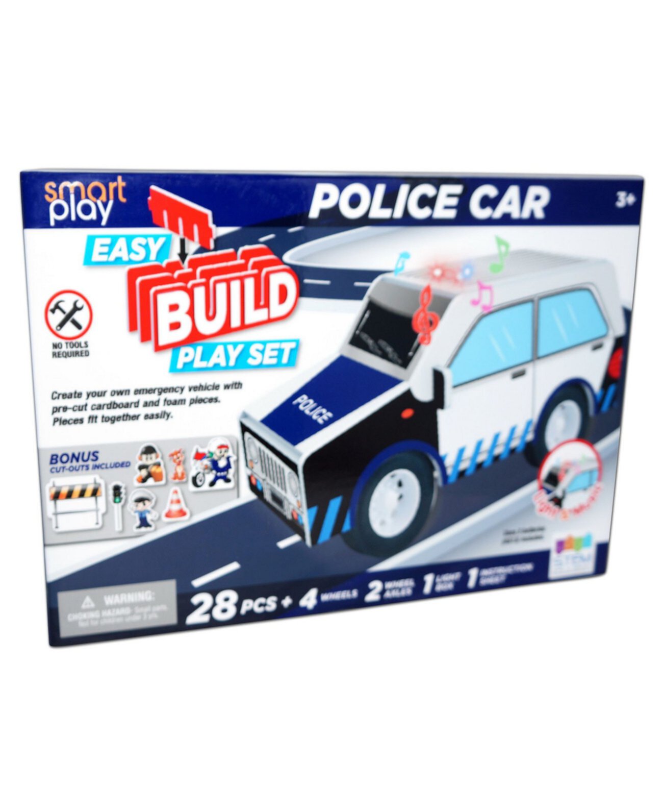 Простой набор для сборки и игр со светом и звуком, полицейская машина, 36 предметов Smart Play