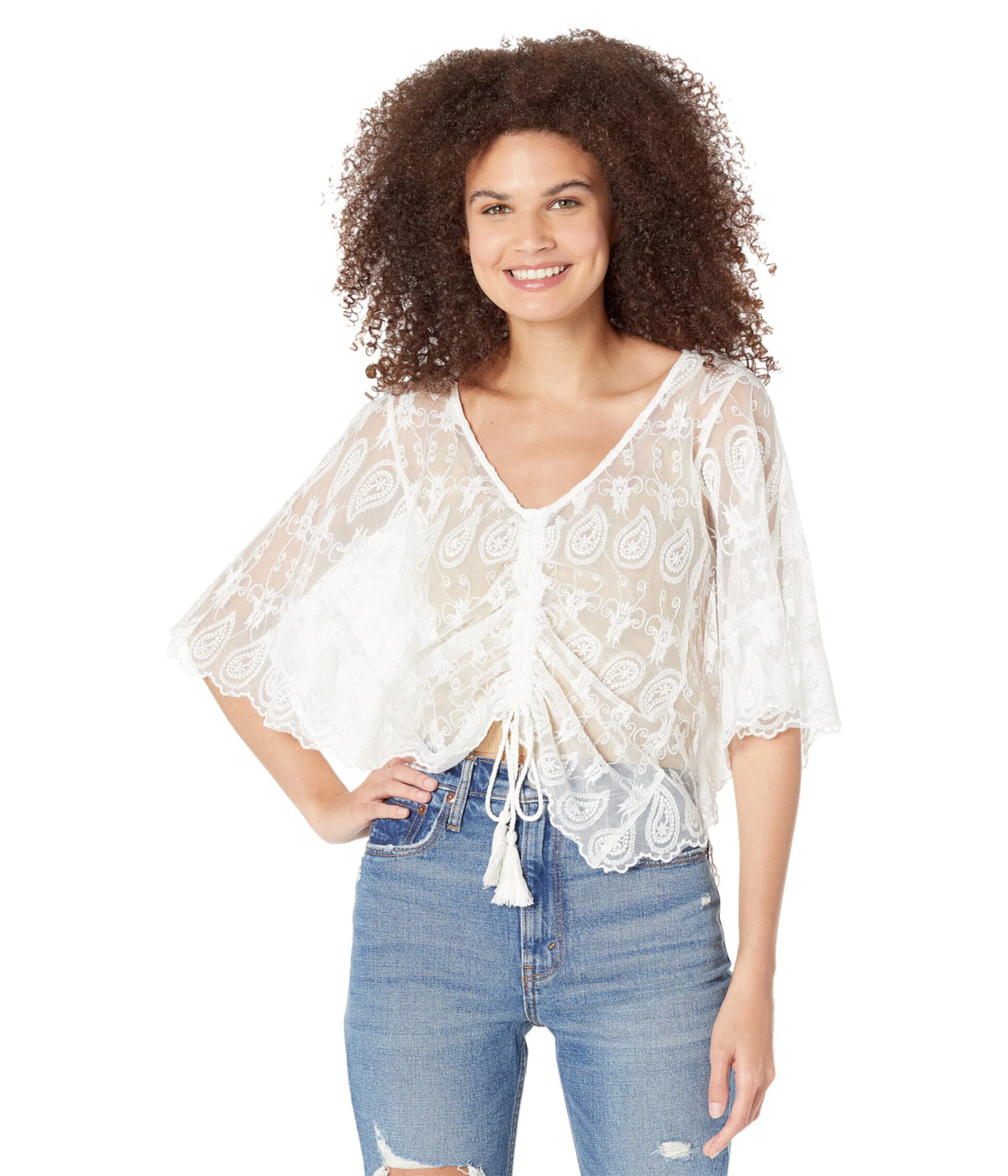 Sheer Embroidered Lined Top Miss Me
