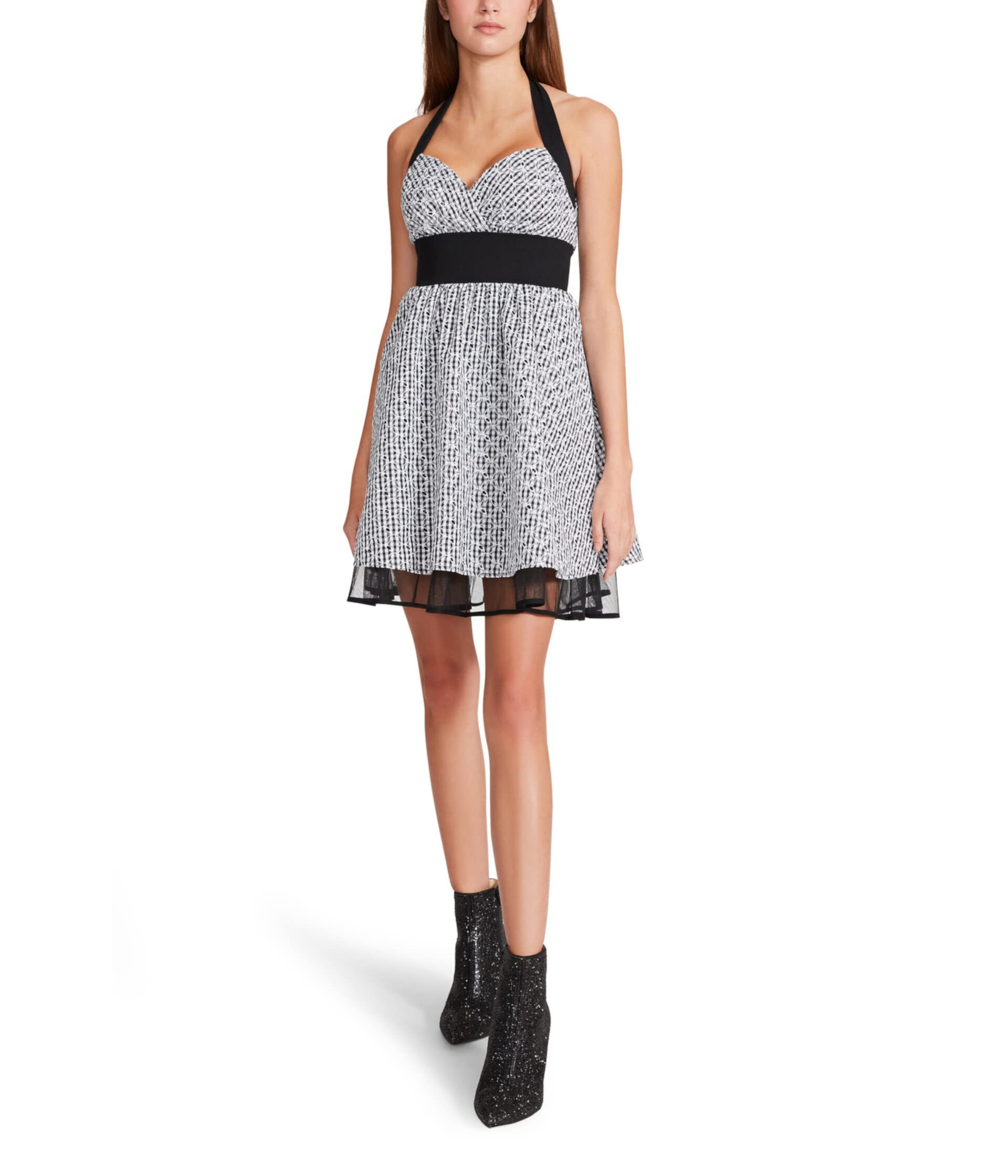 Gingham Eyelet Halter Fit-and-Flare Dress Betsey Johnson