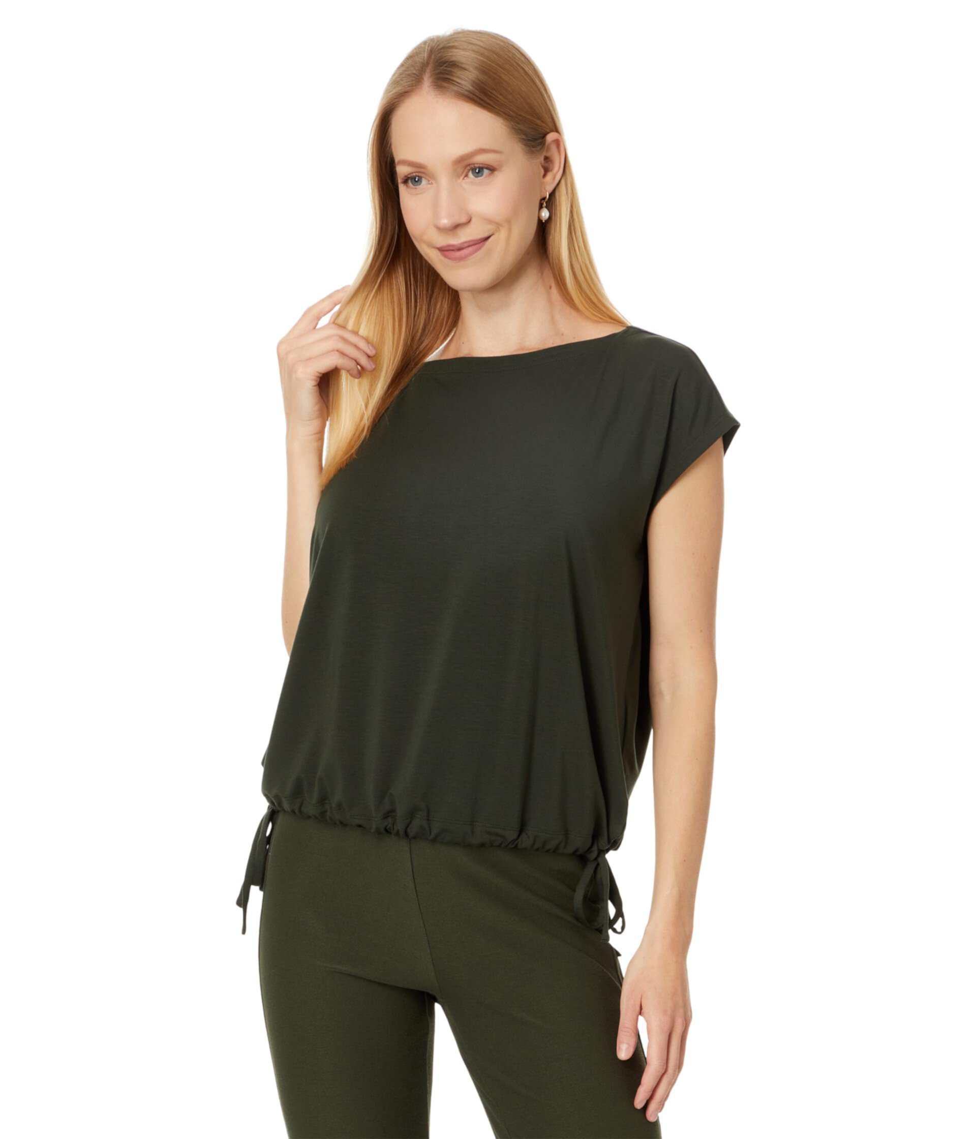 Легкий свитер Boxy Top от Eileen Fisher с широким круглым вырезом и короткими рукавами, 95% тенсел Eileen Fisher