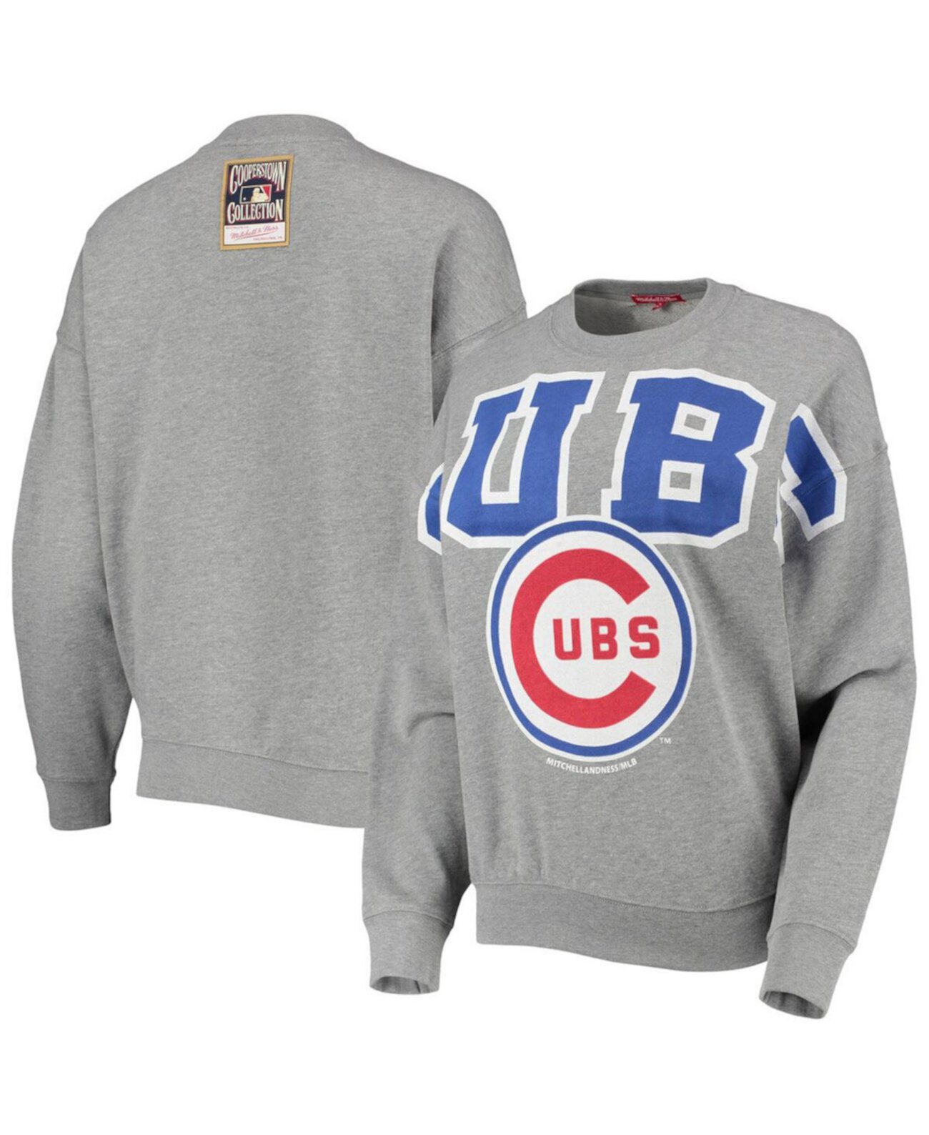 Легкий пуловер с логотипом из коллекции Chicago Cubs Cooperstown для женщин серого меланжевого цвета Mitchell & Ness