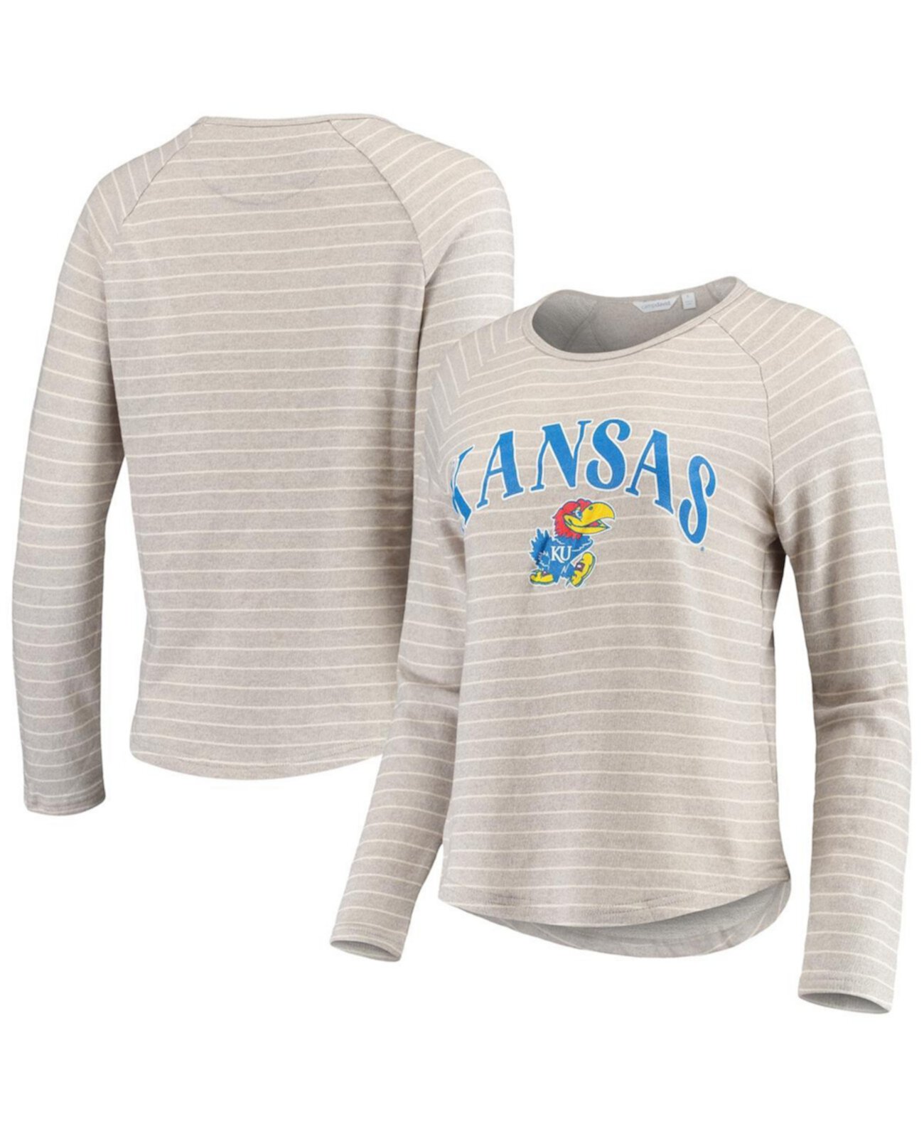 Женская меланжевая серая толстовка с пуловером Kansas Jayhawks в приморскую полоску из ткани френч терри реглан Camp David