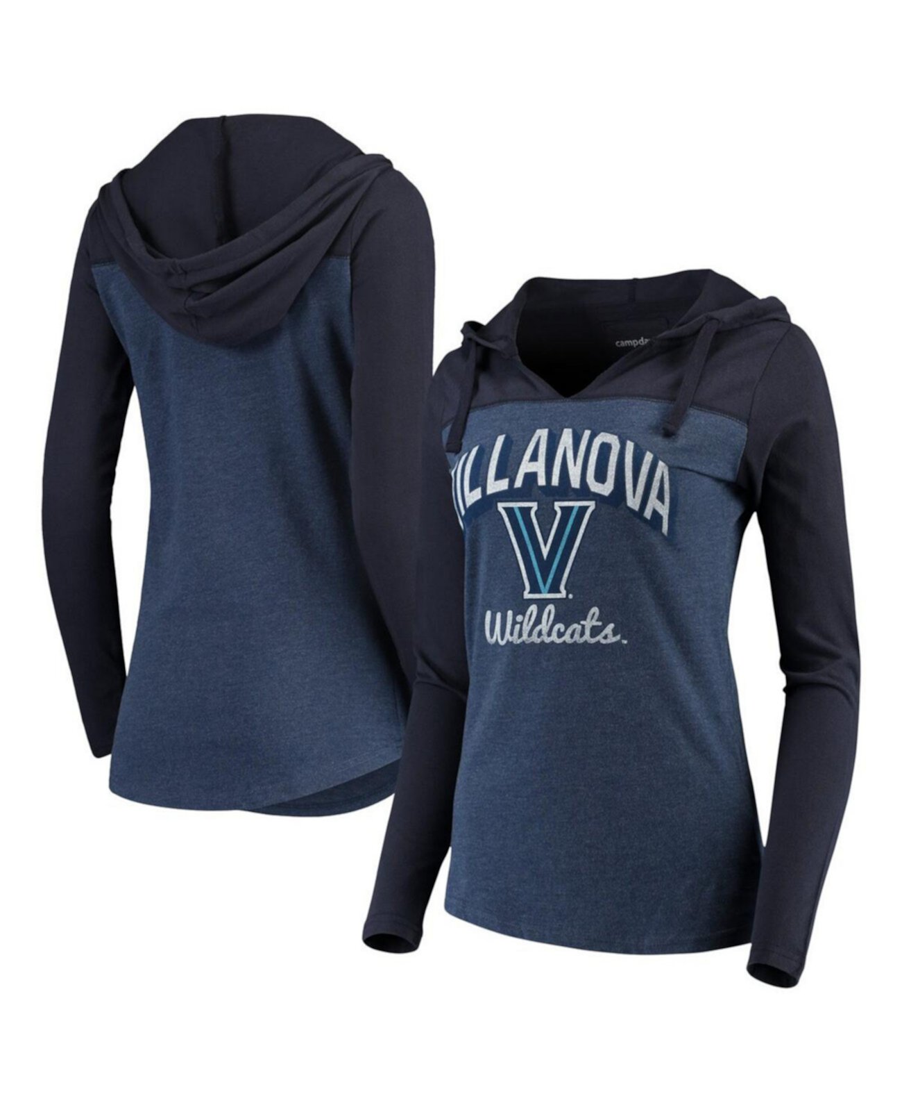 Женская темно-синяя футболка с капюшоном Villanova Wildcats Knockout Color Block с длинным рукавом и v-образным вырезом Camp David