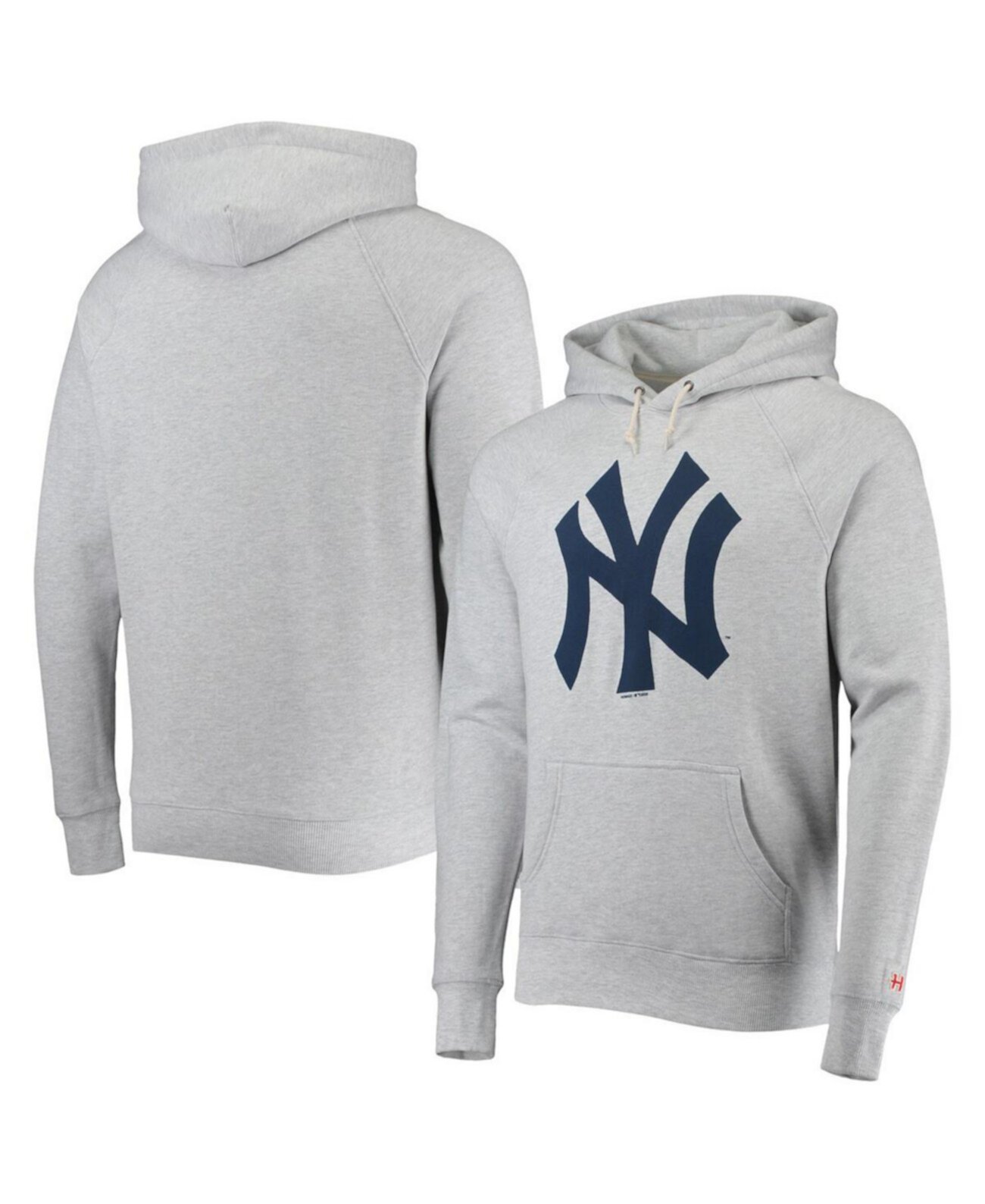 Мужской серый пуловер с капюшоном из трех смесей New York Yankees с нарисованным вручную логотипом Homage