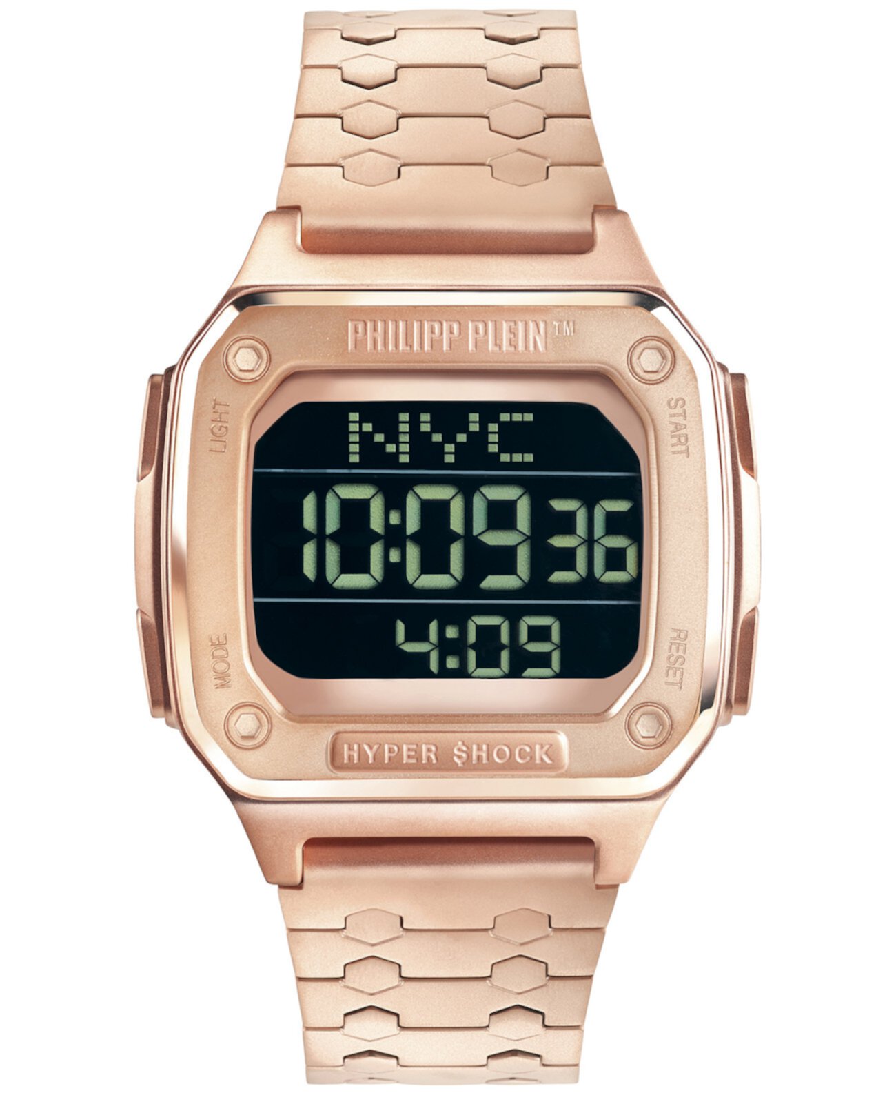 Цифровые часы Hyper Shock с браслетом из нержавеющей стали с оттенком розового золота, 44 мм Philipp Plein