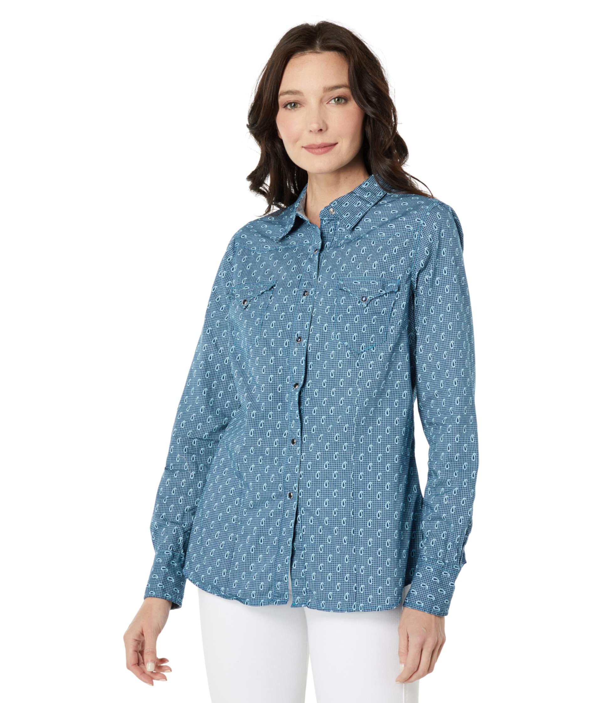 Блузка в стиле вестерн с узором пейсли в сетку и кнопками Roper