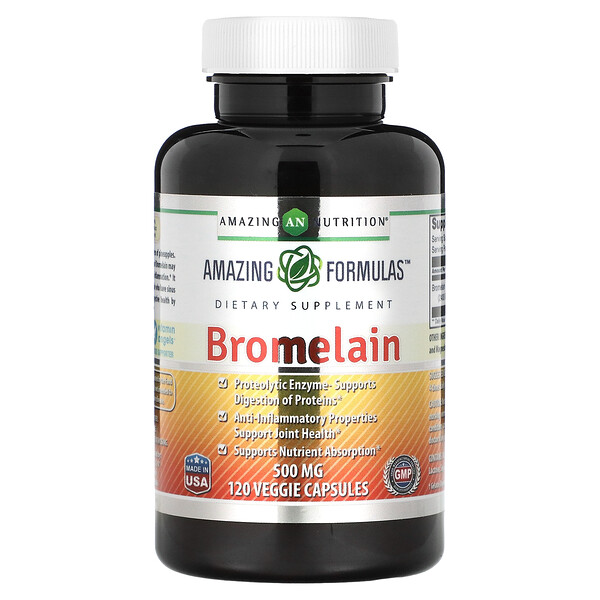 Бромелайн, 500 мг, 120 растительных капсул Amazing Nutrition