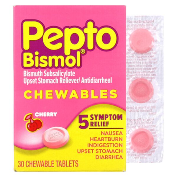 Жевательные таблетки от изжоги и расстройства желудка, Вишня - 30 таблеток - Pepto Bismol Pepto Bismol