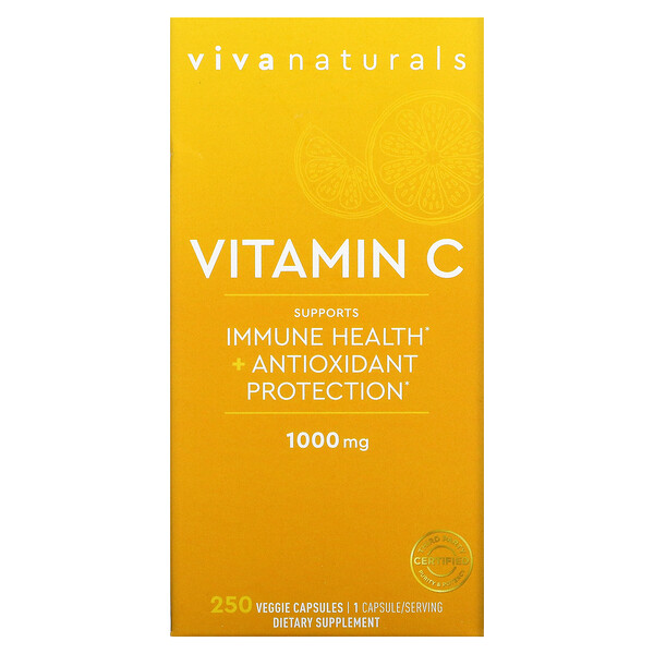 Витамин С, 1000 мг, 250 растительных капсул Viva Naturals