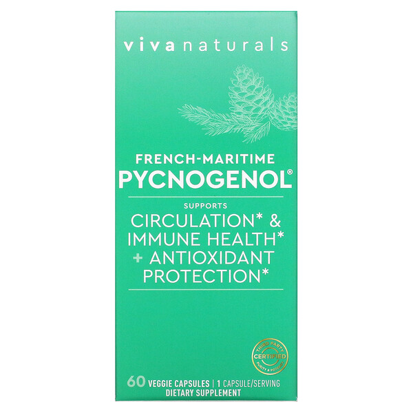 French-Maritime Pycnogenol, 60 растительных капсул Viva Naturals