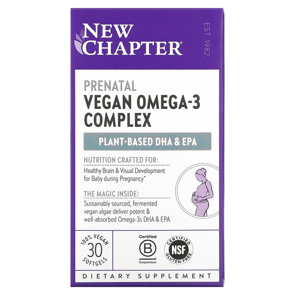 Prenatal Vegan Omega-3 Complex, 30 веганских мягких капсул New Chapter
