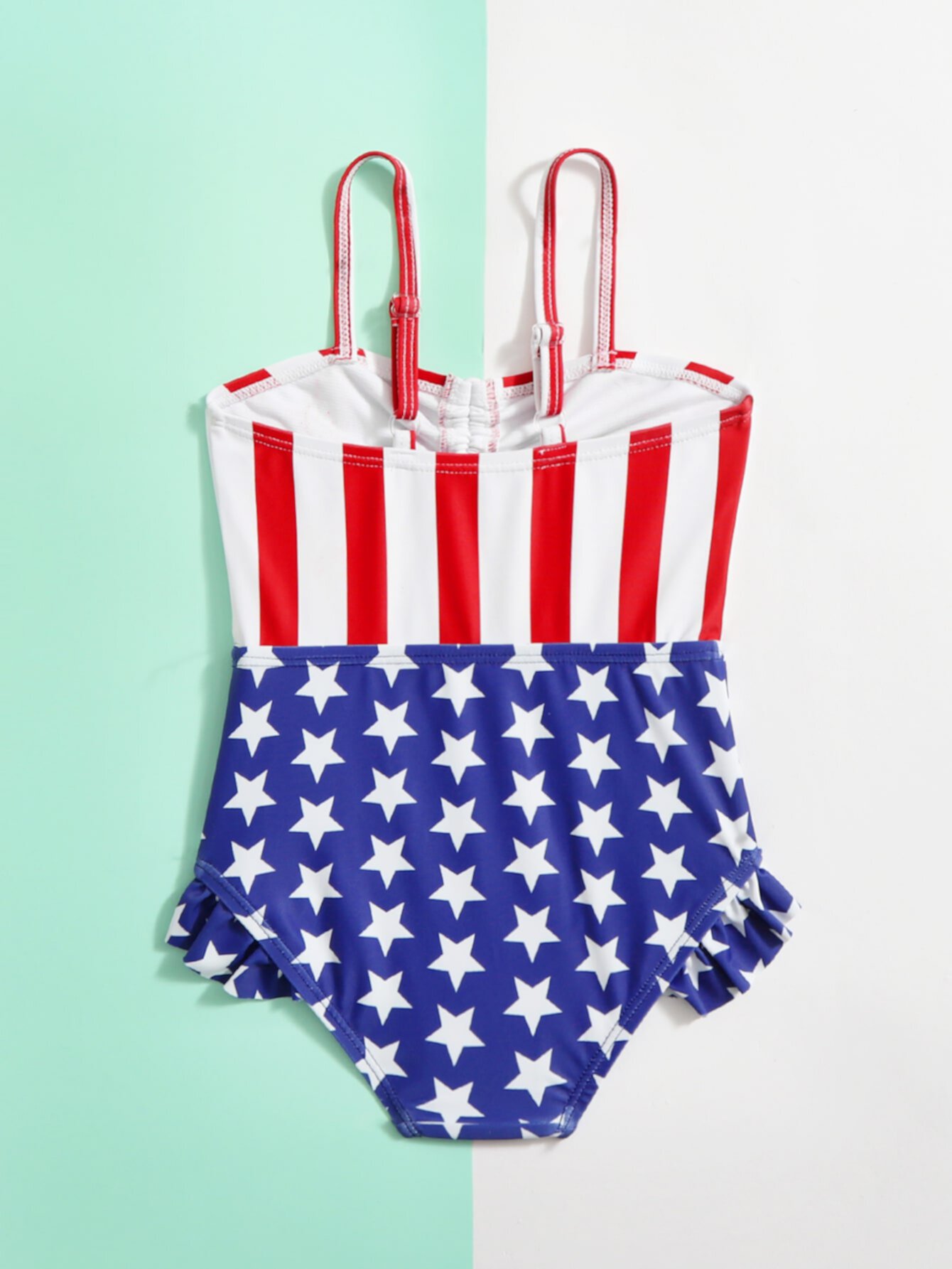 для детей Слитный купальник с принтом американского флага с разрезом с оборкой SHEIN