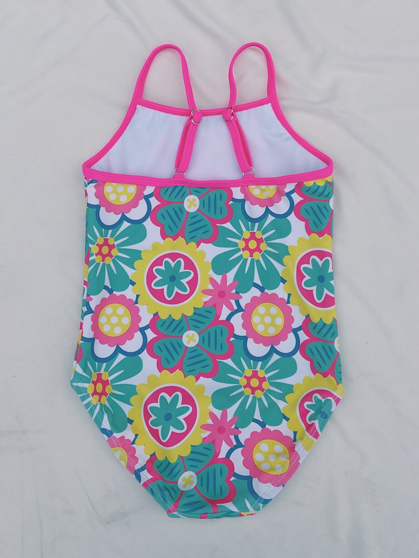Слитный купальник с цветочным принтом для девочек SHEIN