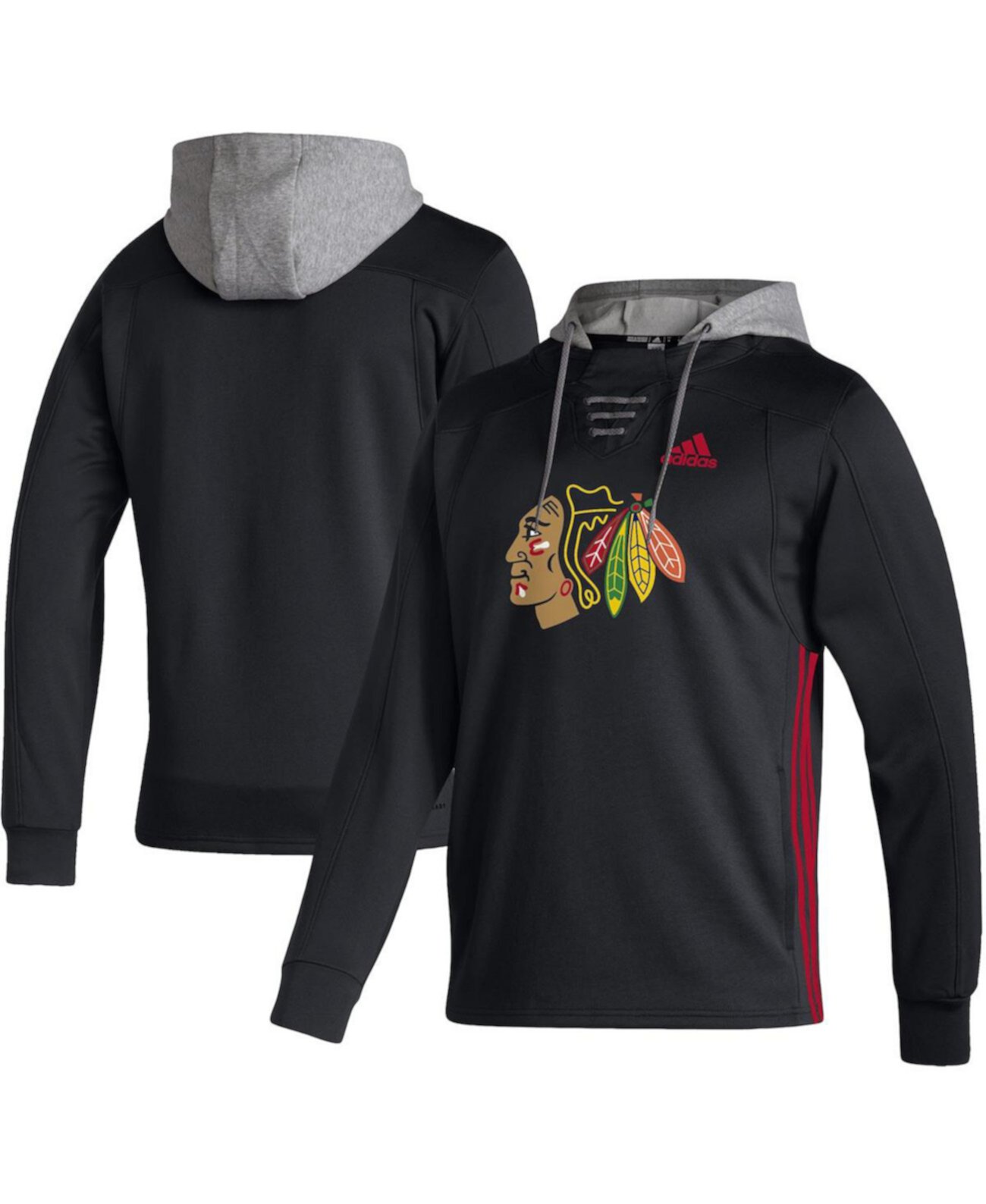 Мужской черный свитер с капюшоном Chicago Blackhawks Skate Lace AEROREADY Adidas