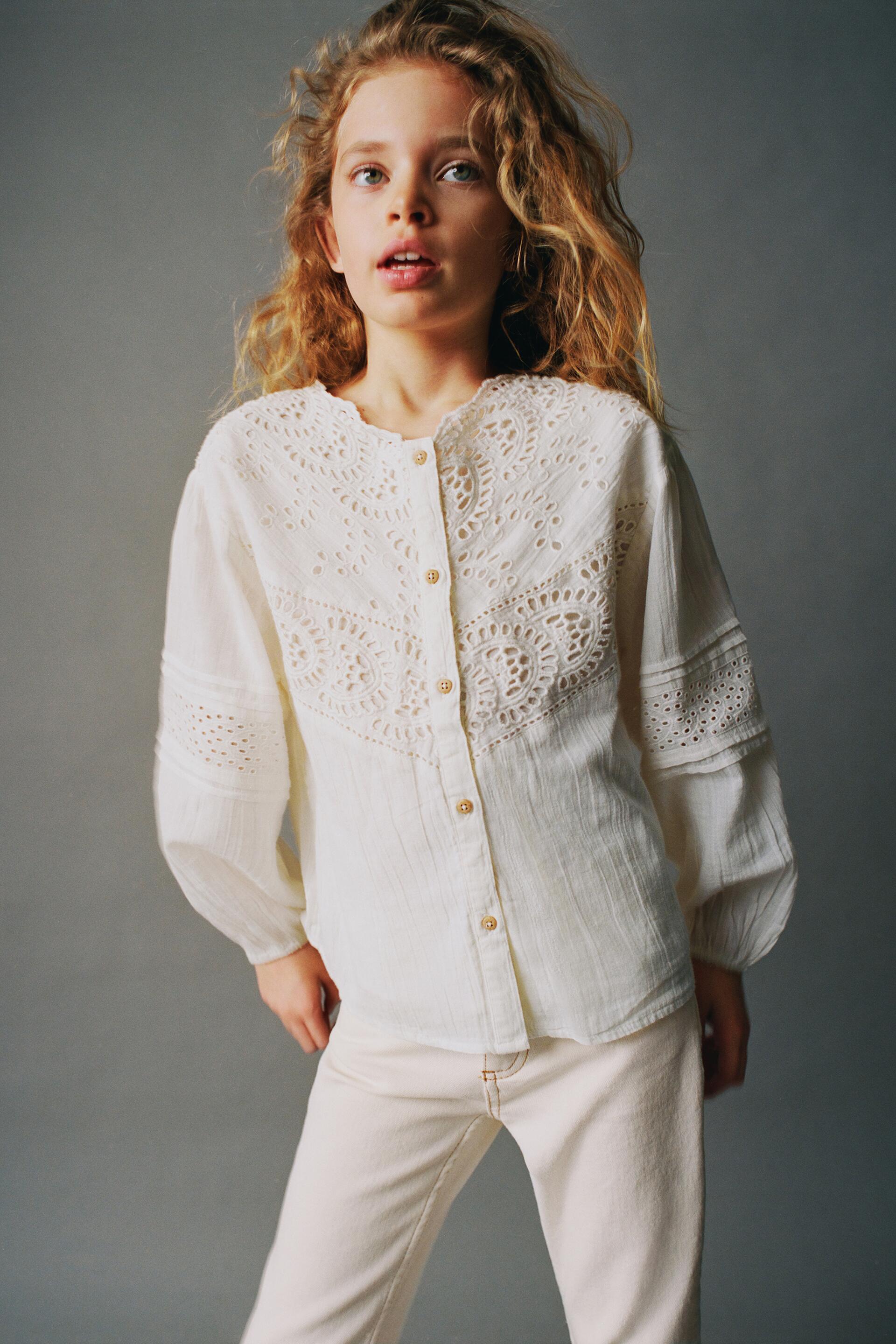 zara embroidered cotton blouse