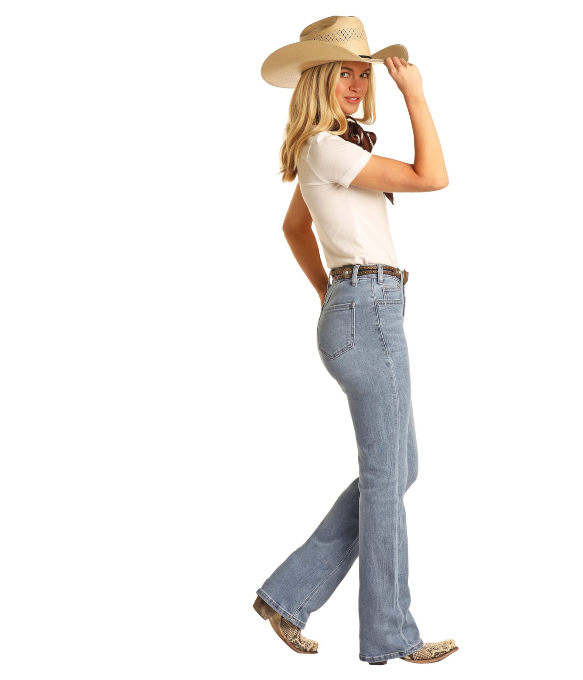 Светлые джинсы Bootcut с высокой посадкой и кокеткой на спине RRWD4HRZTB Rock and Roll Cowgirl