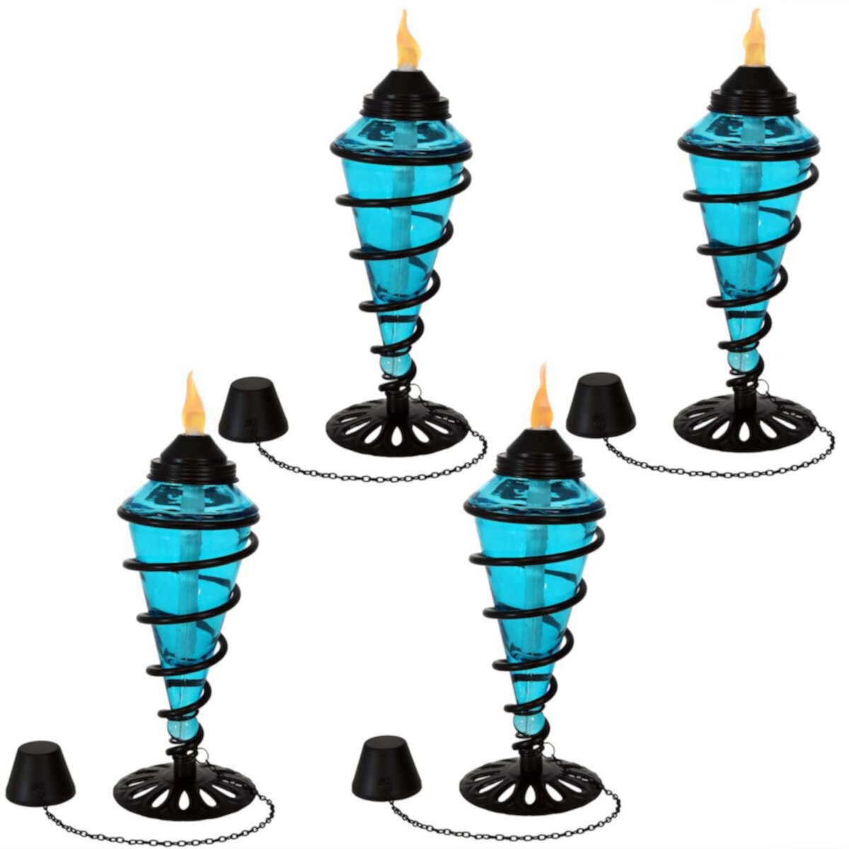 Sunnydaze Glass Outdoor Tabletop Torches - Fiberglass Wicks - Set of 4 - Blue Sunnydaze Decor