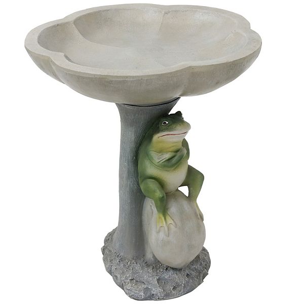 Sunnydaze Polyresin Brooding Frog on Stone Outdoor Garden Bird Bath Sunnydaze Decor