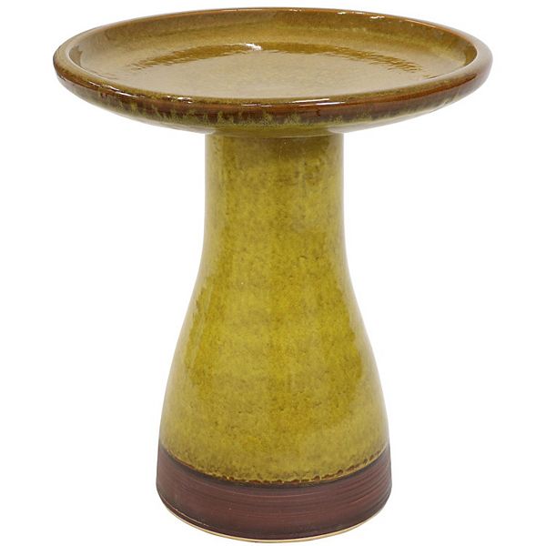 Sunnydaze Duo-Tone Ceramic Bird Bath - UV/Frost-Resistant - Cognac Yellow Sunnydaze Decor