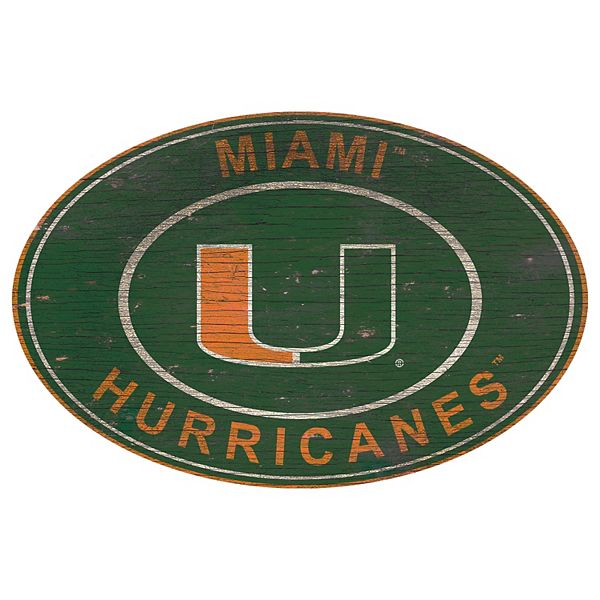 Овальный настенный декор Miami Hurricanes, 117 см x 76 см, МДФ, готов к подвешиванию Fan Creations