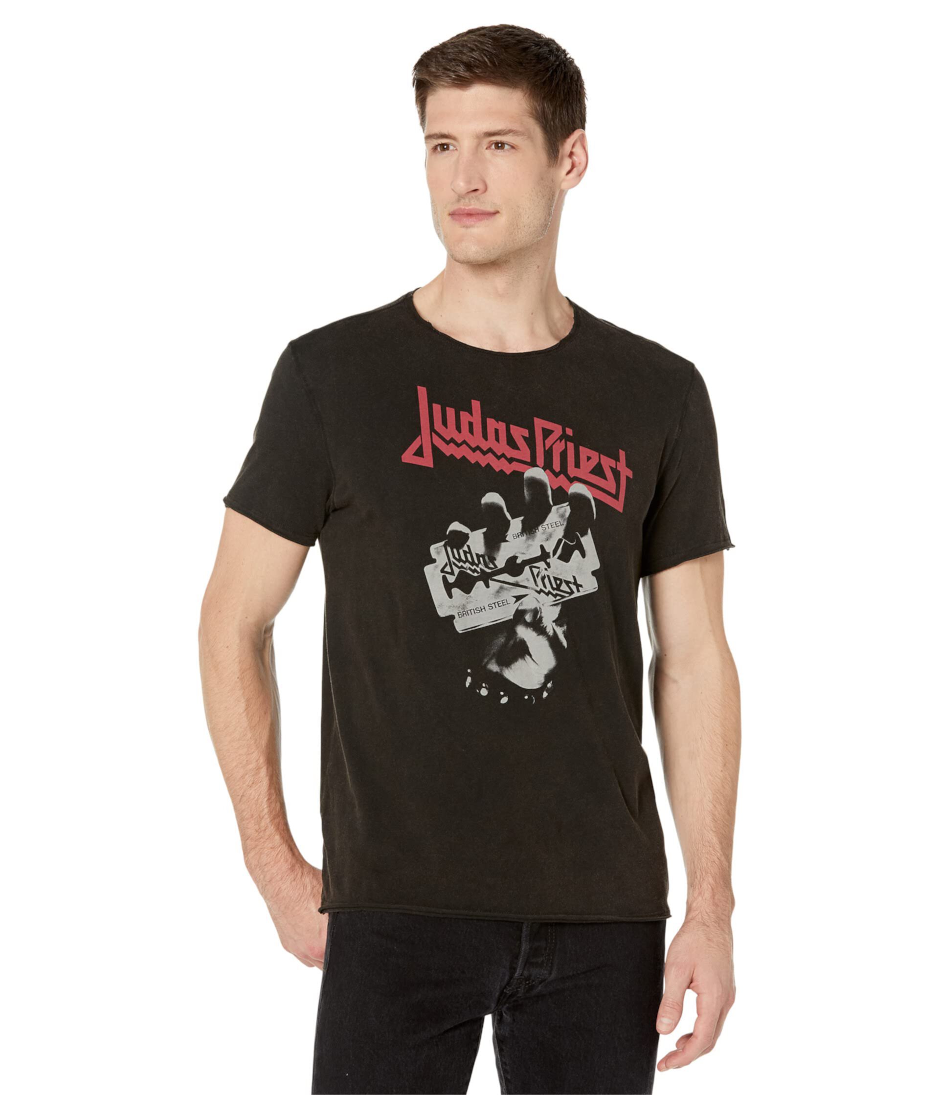 Футболка с необработанными краями в винтажном стиле с короткими рукавами - Judas Priest Britis KGR5839Y2 John Varvatos