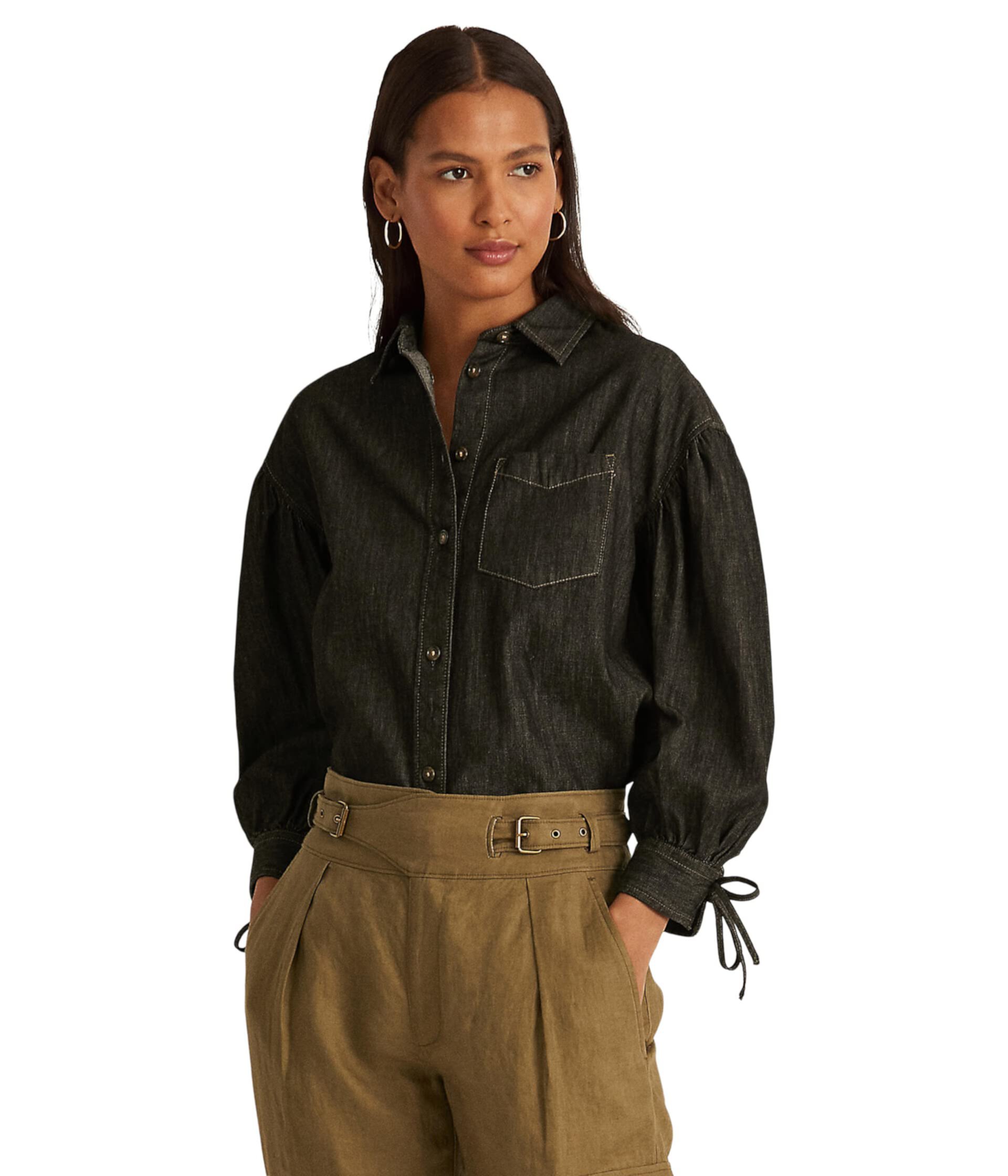 Миниатюрная джинсовая блузка с рукавами-блузками Ralph Lauren