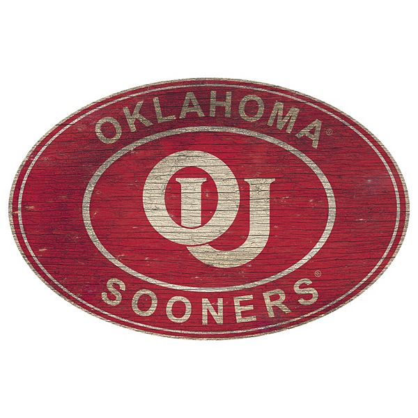 Декоративный овальный настенный знак Oklahoma Sooners, 117x76 см, с логотипом и винтажным эффектом Fan Creations