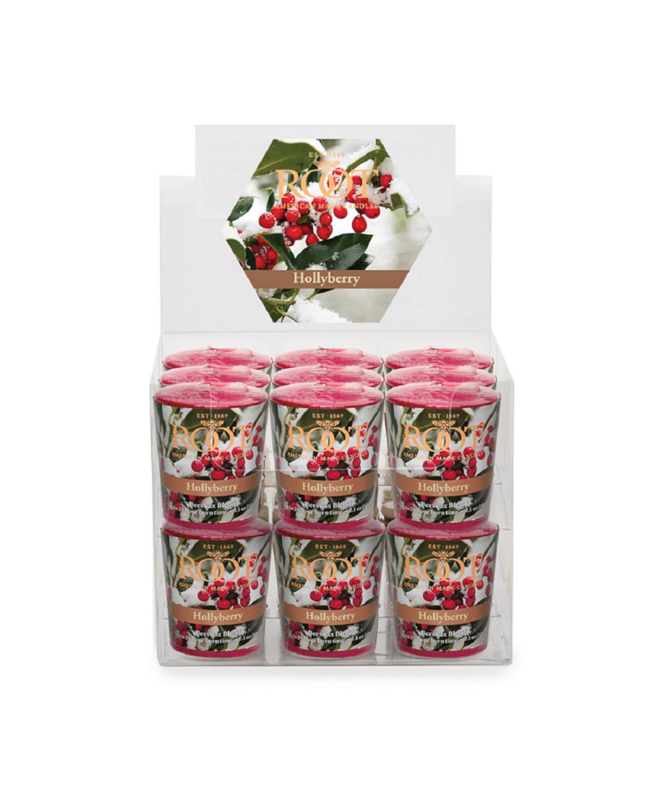 Набор свечей Votive Holly Berry, 18 шт, 20 часов горения, из пчелиного воска ROOT CANDLES