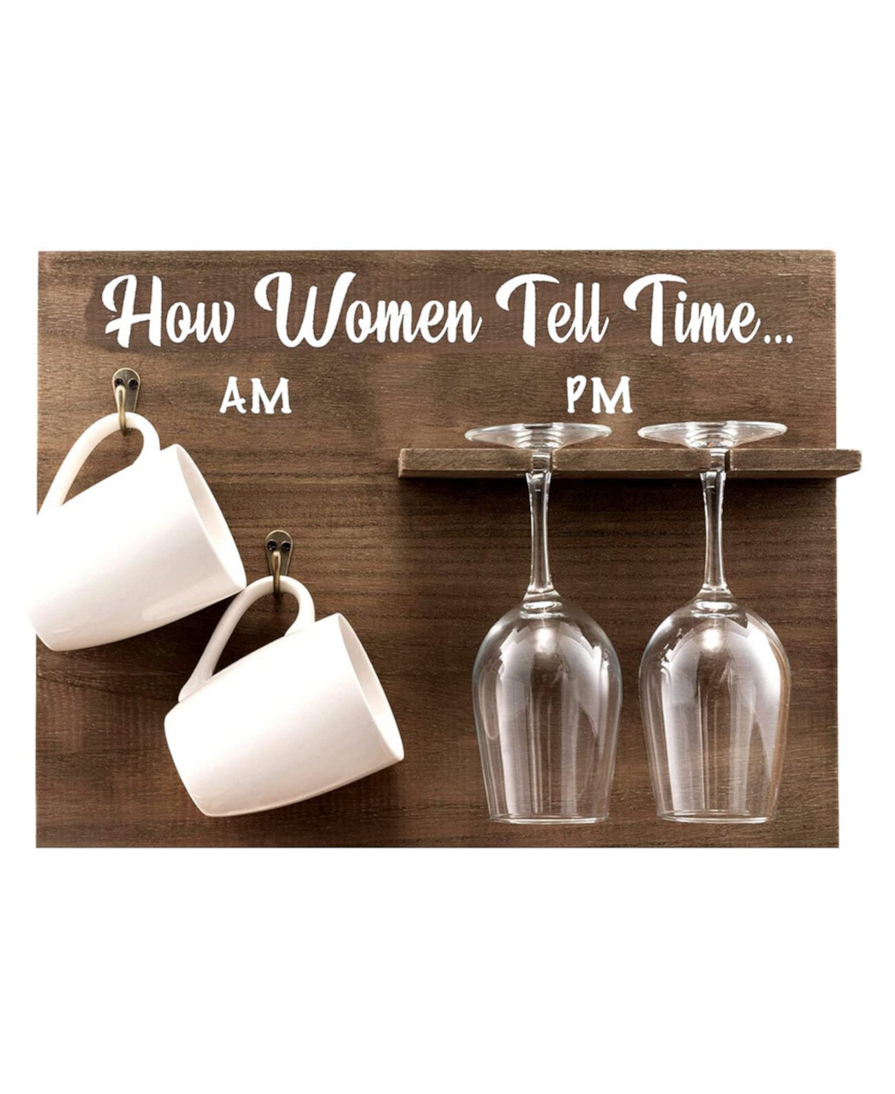 Настенная винная полка How Woman Tell Time с бокалами для вина и кофейными кружками, набор из 5 шт. Bezrat