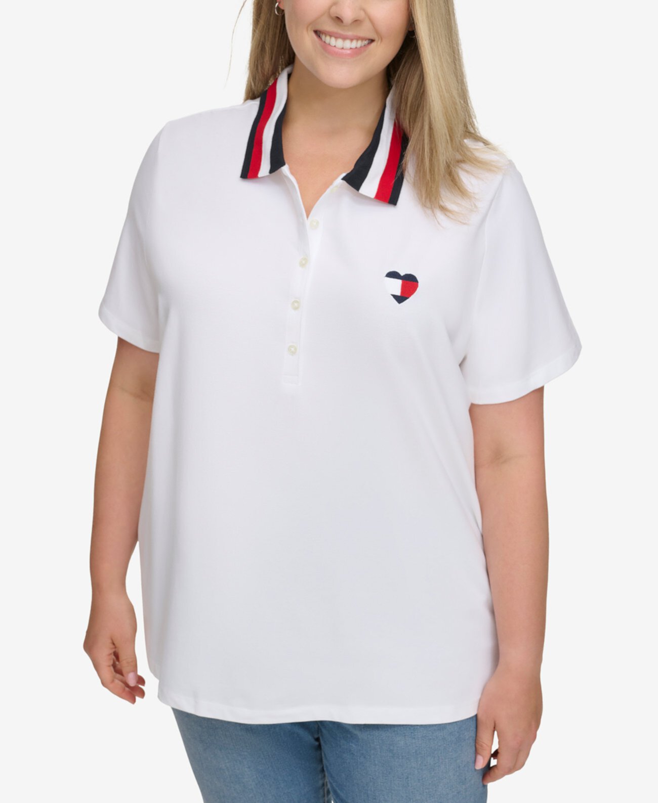 Плюс размер Рубашка поло с сердечком и флагом Tommy Hilfiger