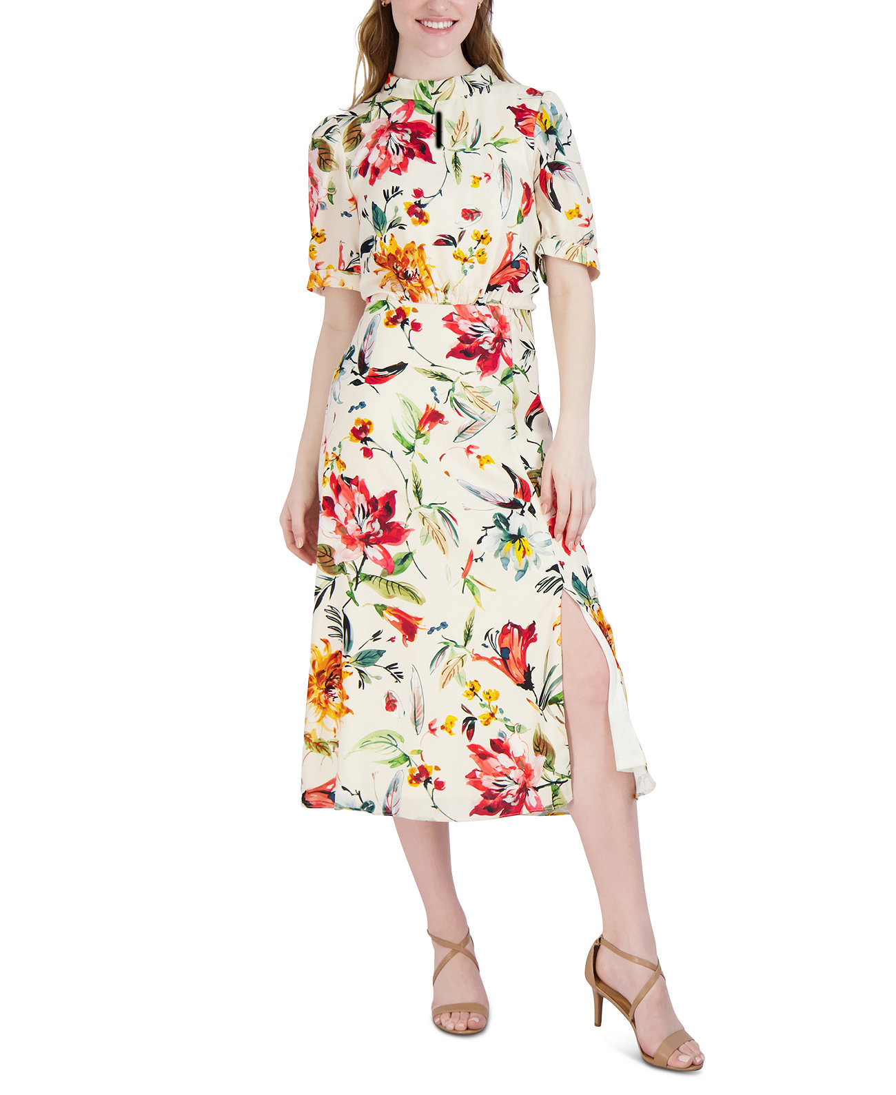 Женское платье миди с воротником-стойкой и цветочным принтом Julia Jordan