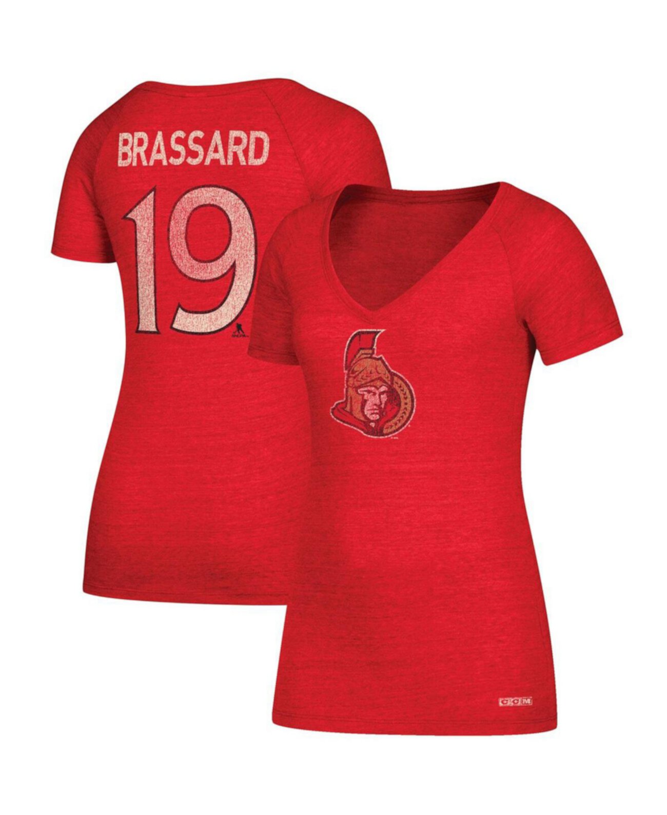 Женская футболка Derick Brassard Red Ottawa Senators с именем и номером и v-образным вырезом CCM